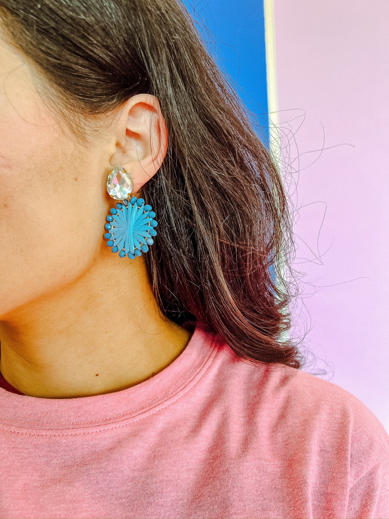 Radiant Gem Pendant Earrings - Powder Blue