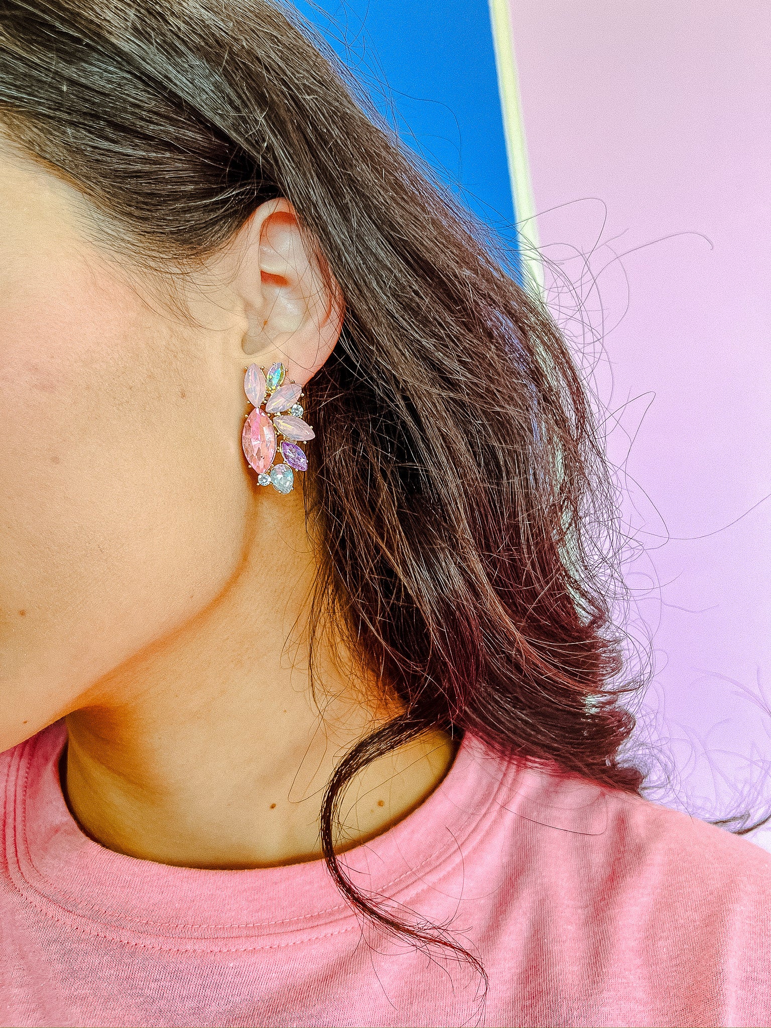 [Treasure Jewels] What A Girl Wants Crystal Earrings - Pastel Rose