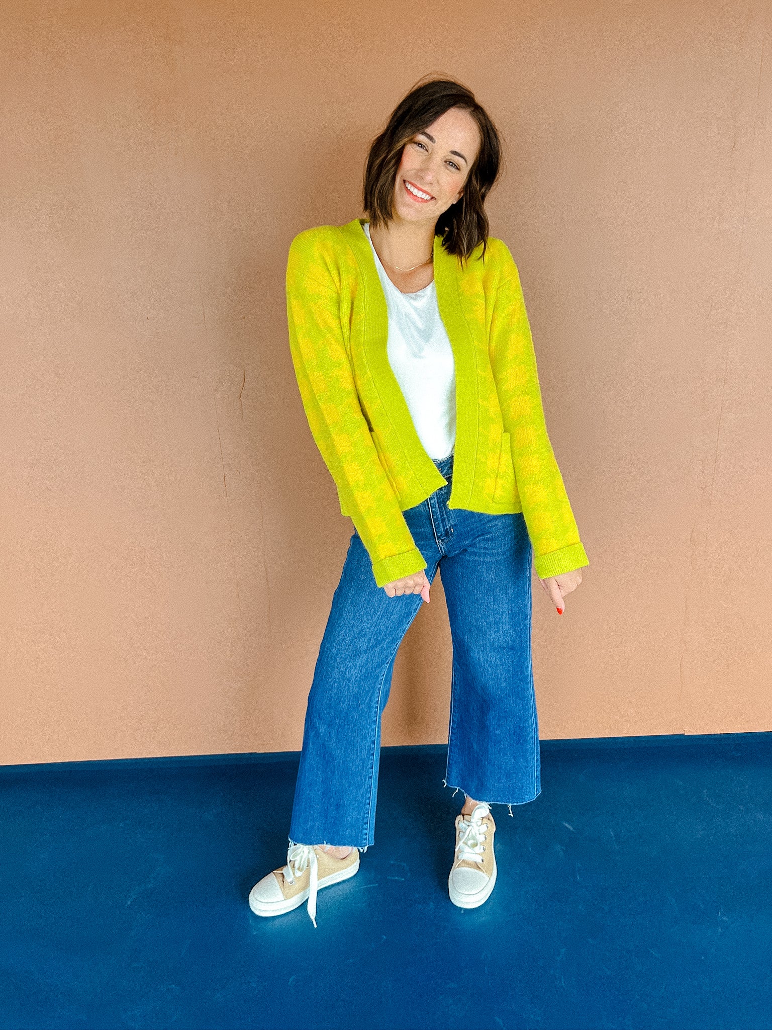 Renae Cardigan - Lime + Vibrant Yellow Ochre