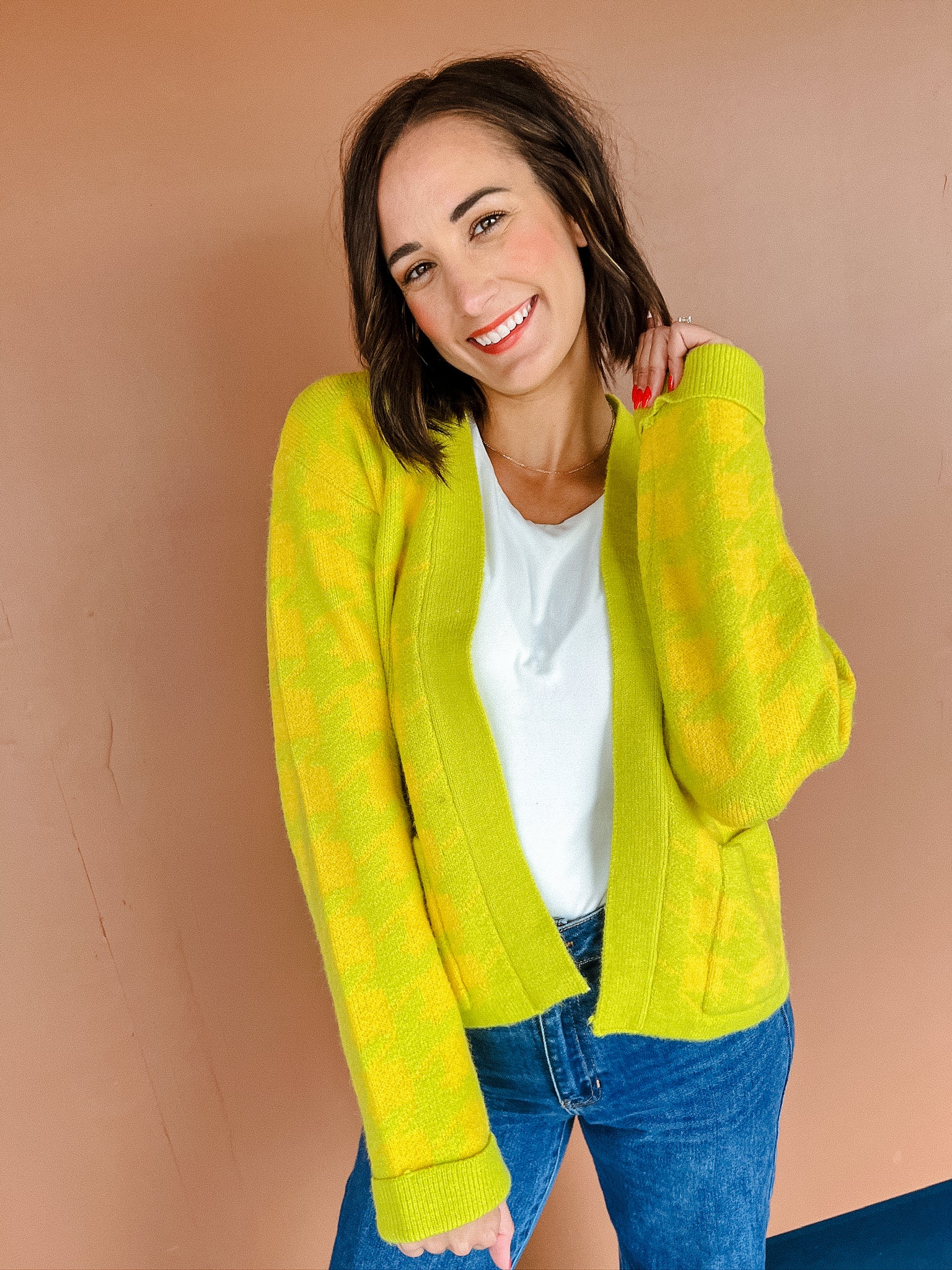 Renae Cardigan - Lime + Vibrant Yellow Ochre