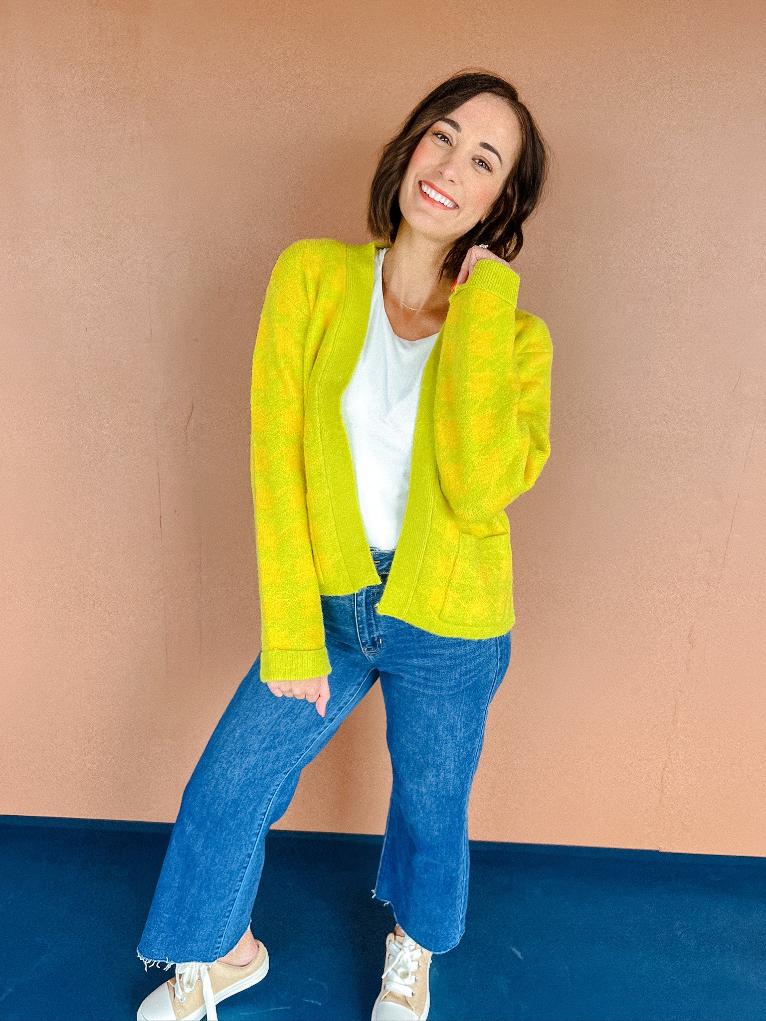 Renae Cardigan - Lime + Vibrant Yellow Ochre