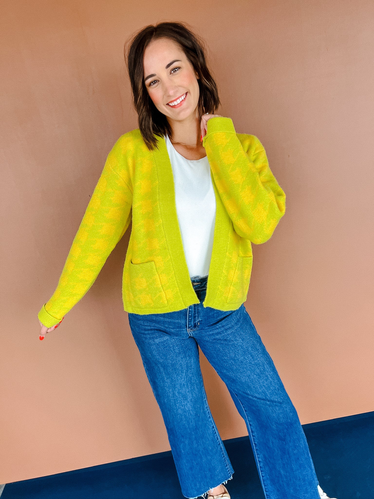 Renae Cardigan - Lime + Vibrant Yellow Ochre