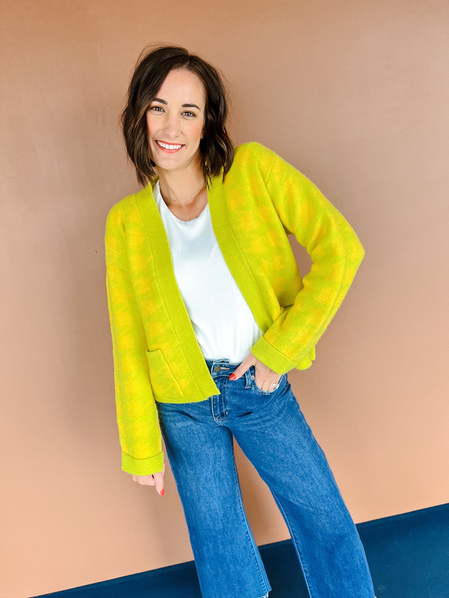 Renae Cardigan - Lime + Vibrant Yellow Ochre