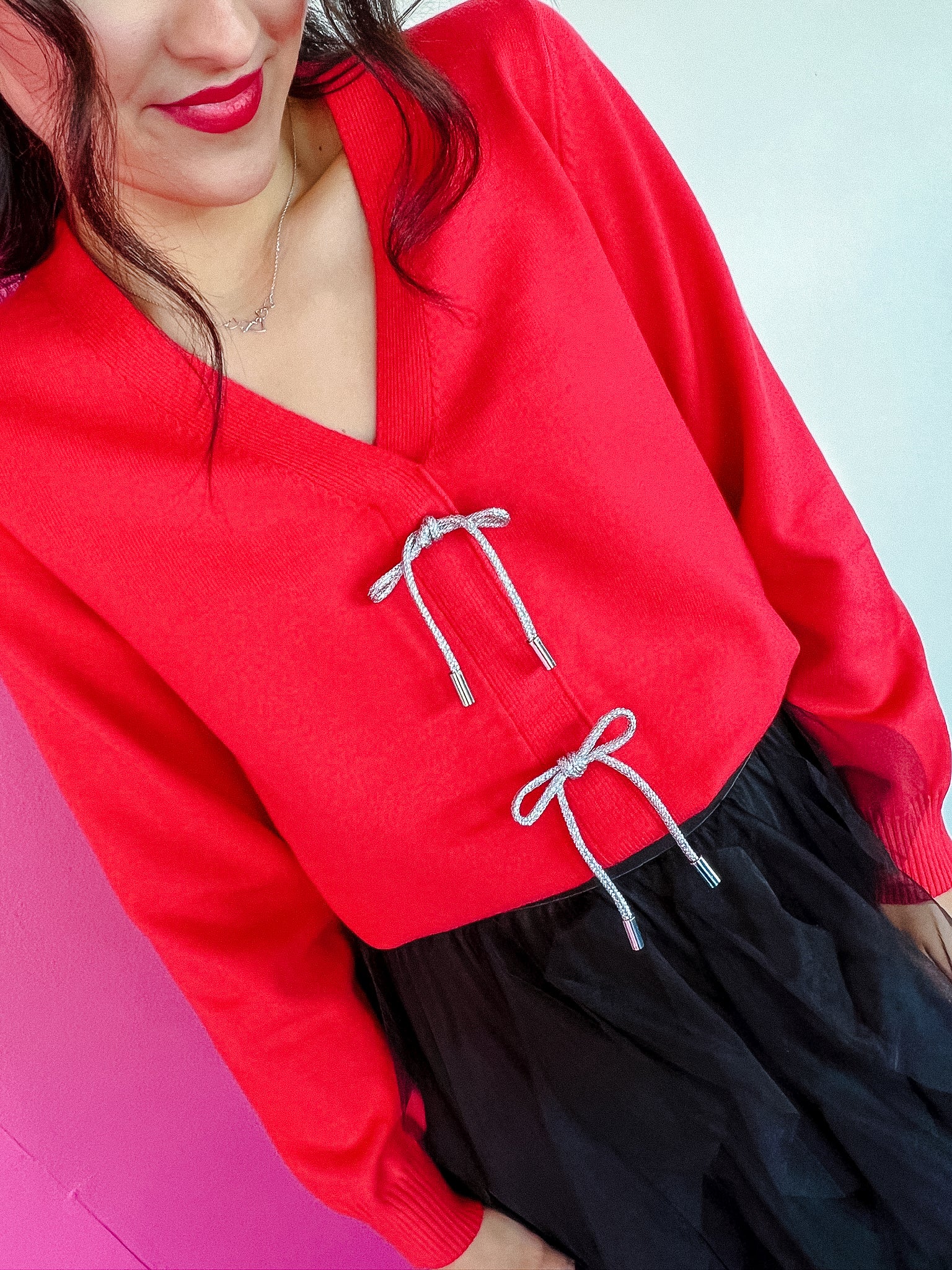 Karol Bow Cardigan - True Red