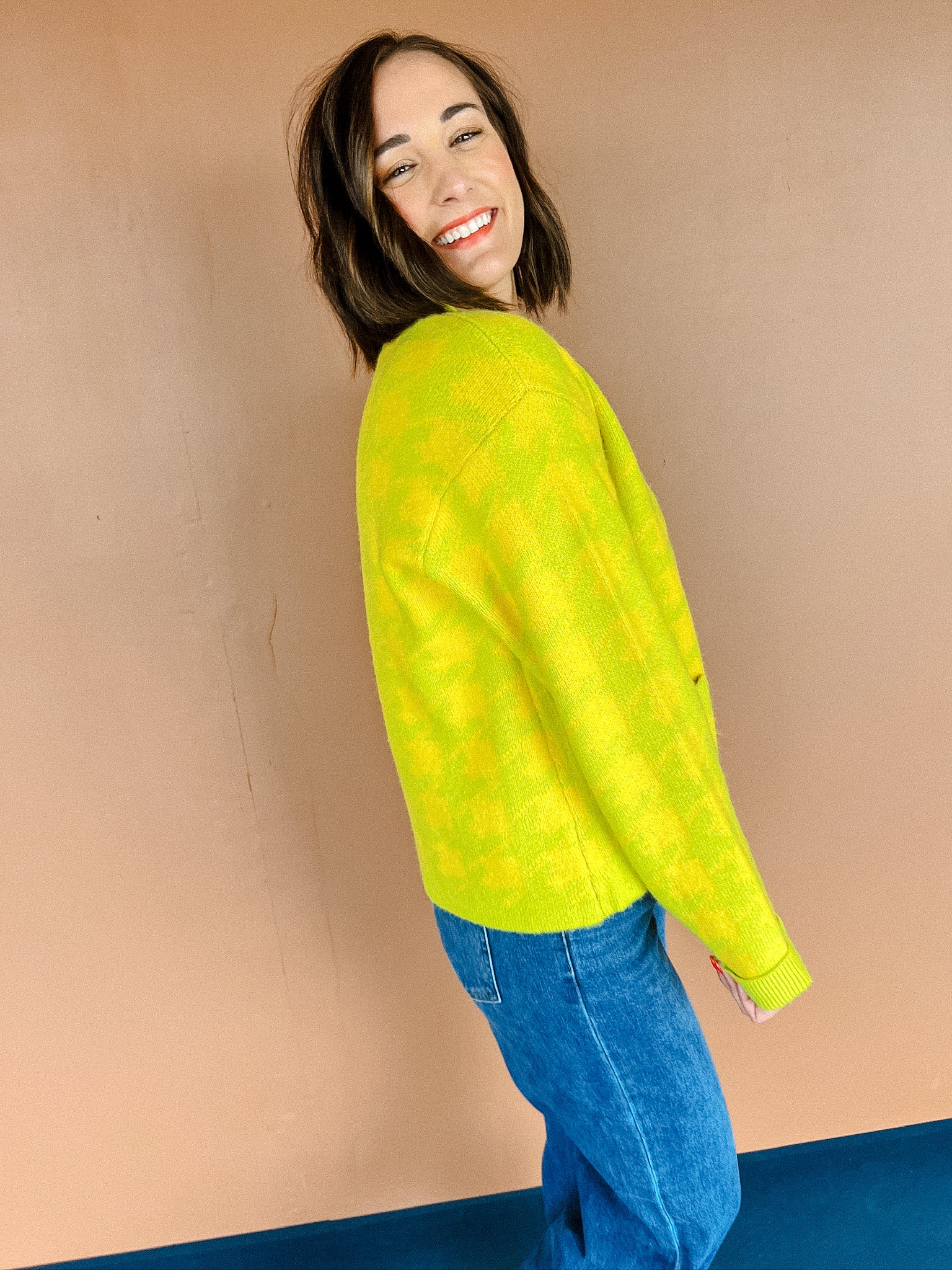 Renae Cardigan - Lime + Vibrant Yellow Ochre