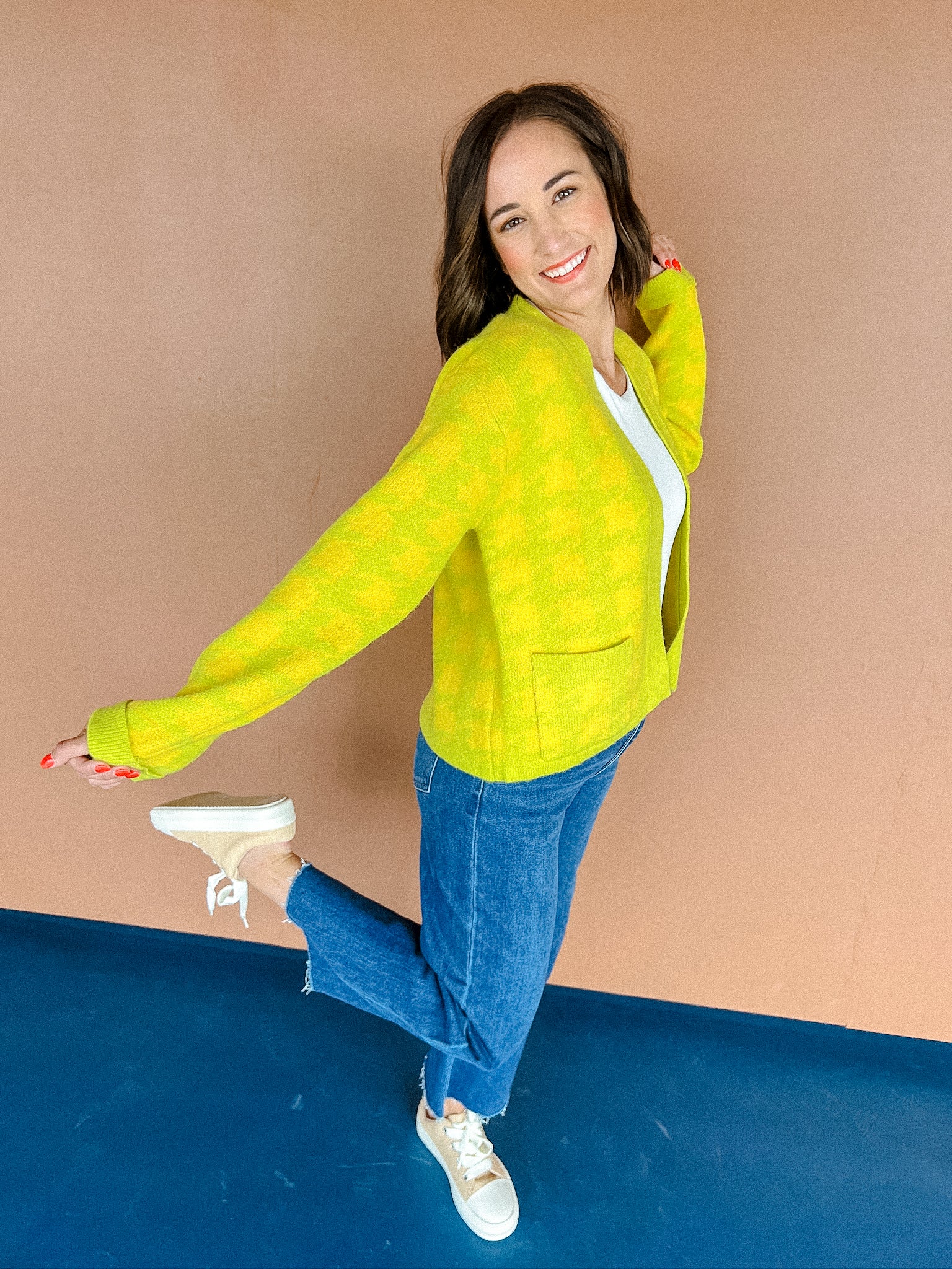 Renae Cardigan - Lime + Vibrant Yellow Ochre