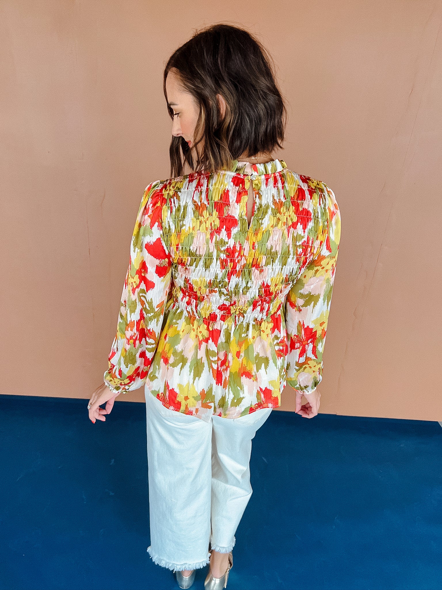 Colby Floral Blouse - Yellow Ochre + Grass + Moss + Brick