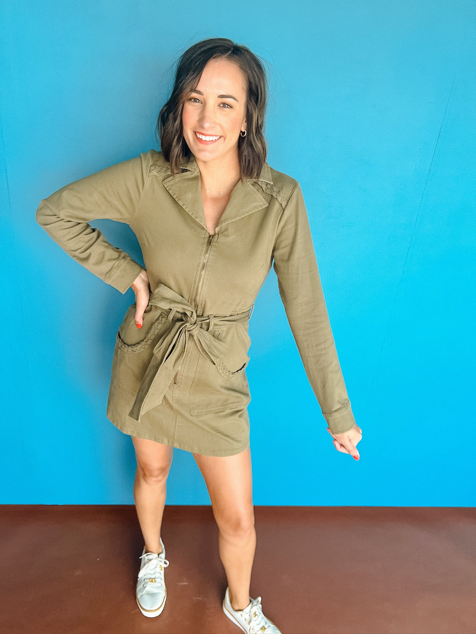 Winnie Tie Waist Dress - Olive