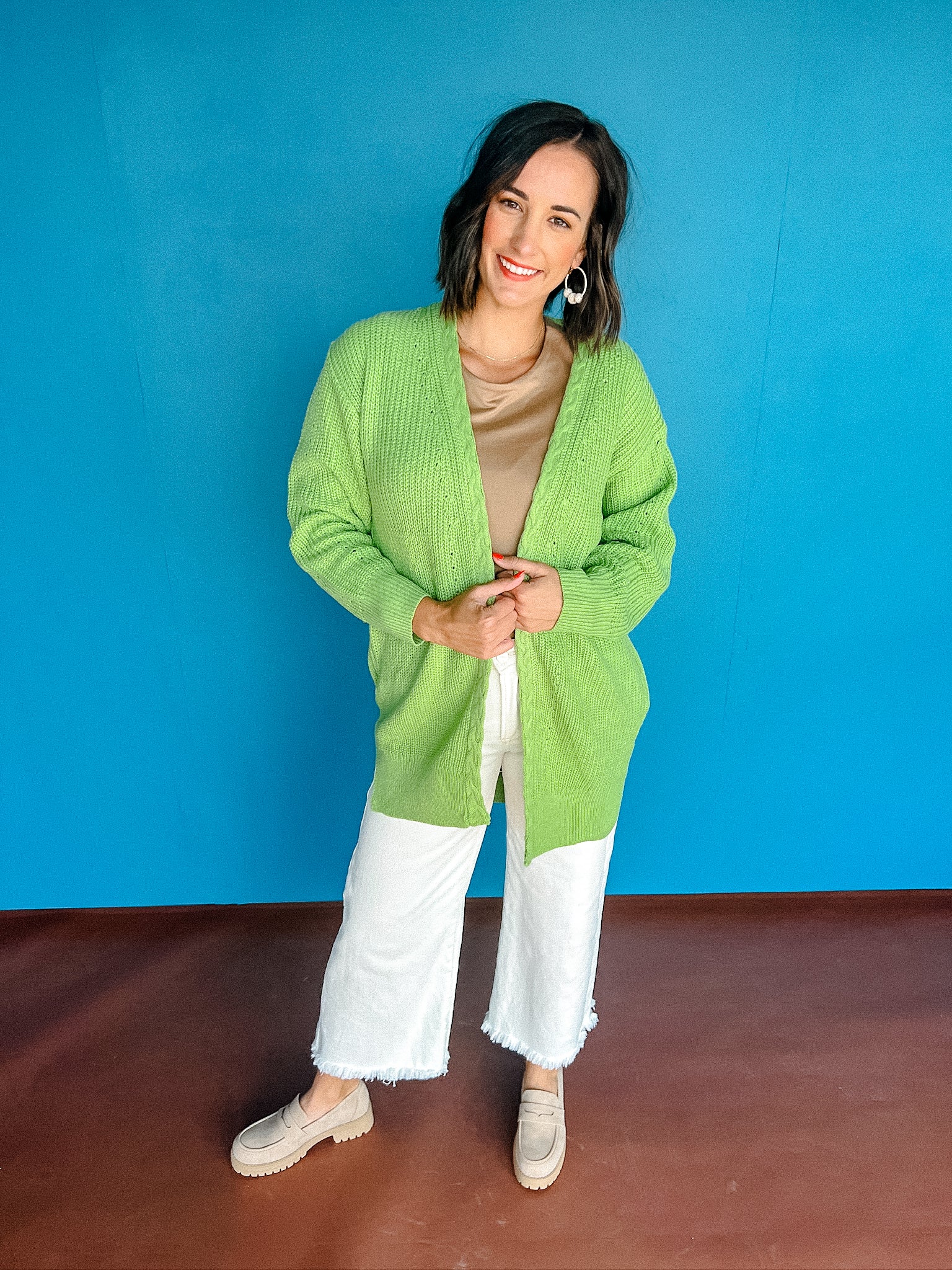 Aubree Cableknit Cardigan - Apple Jade