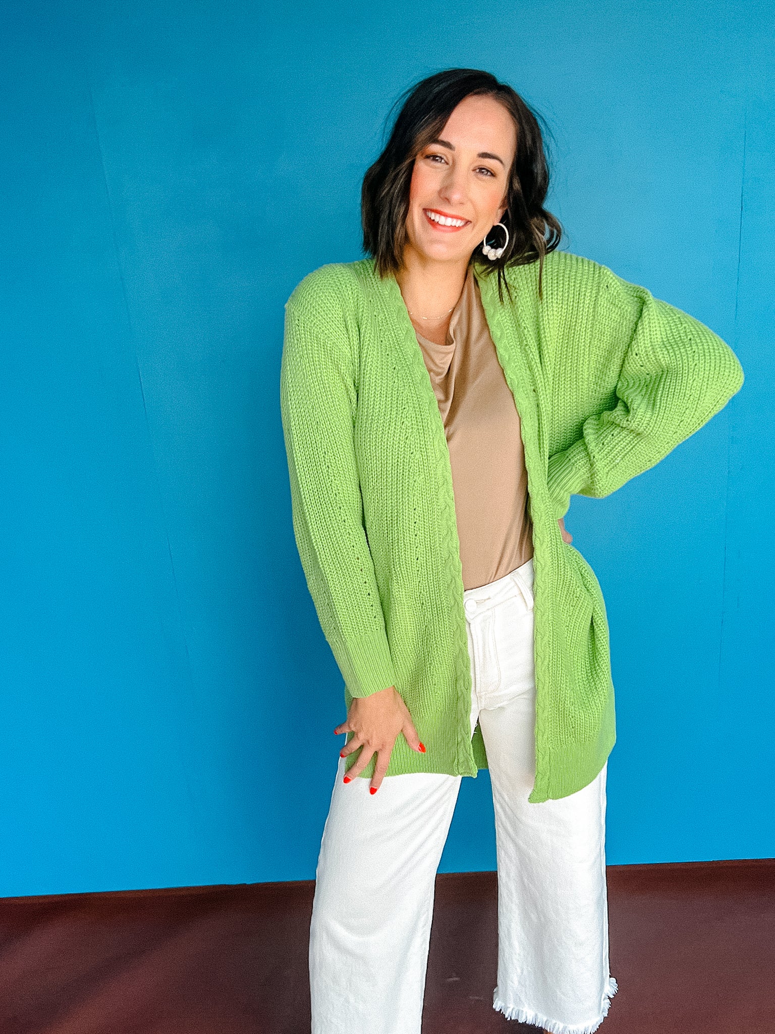 Aubree Cableknit Cardigan - Apple Jade