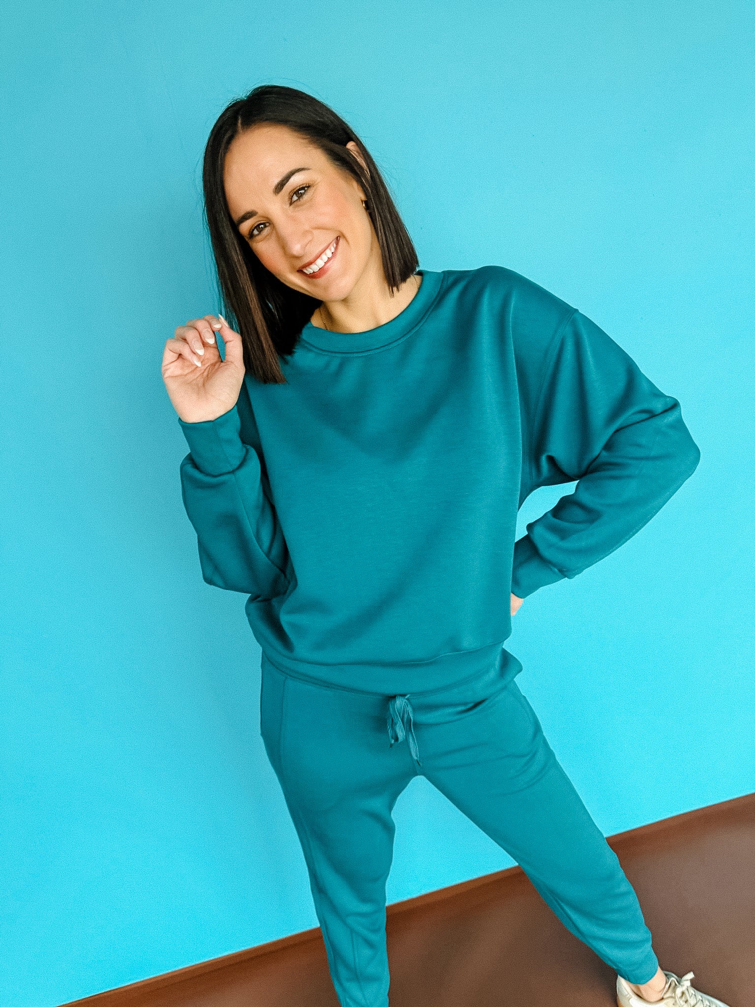 New Beginnings Scuba Sweatshirt and Jogger Set - Kingfisher