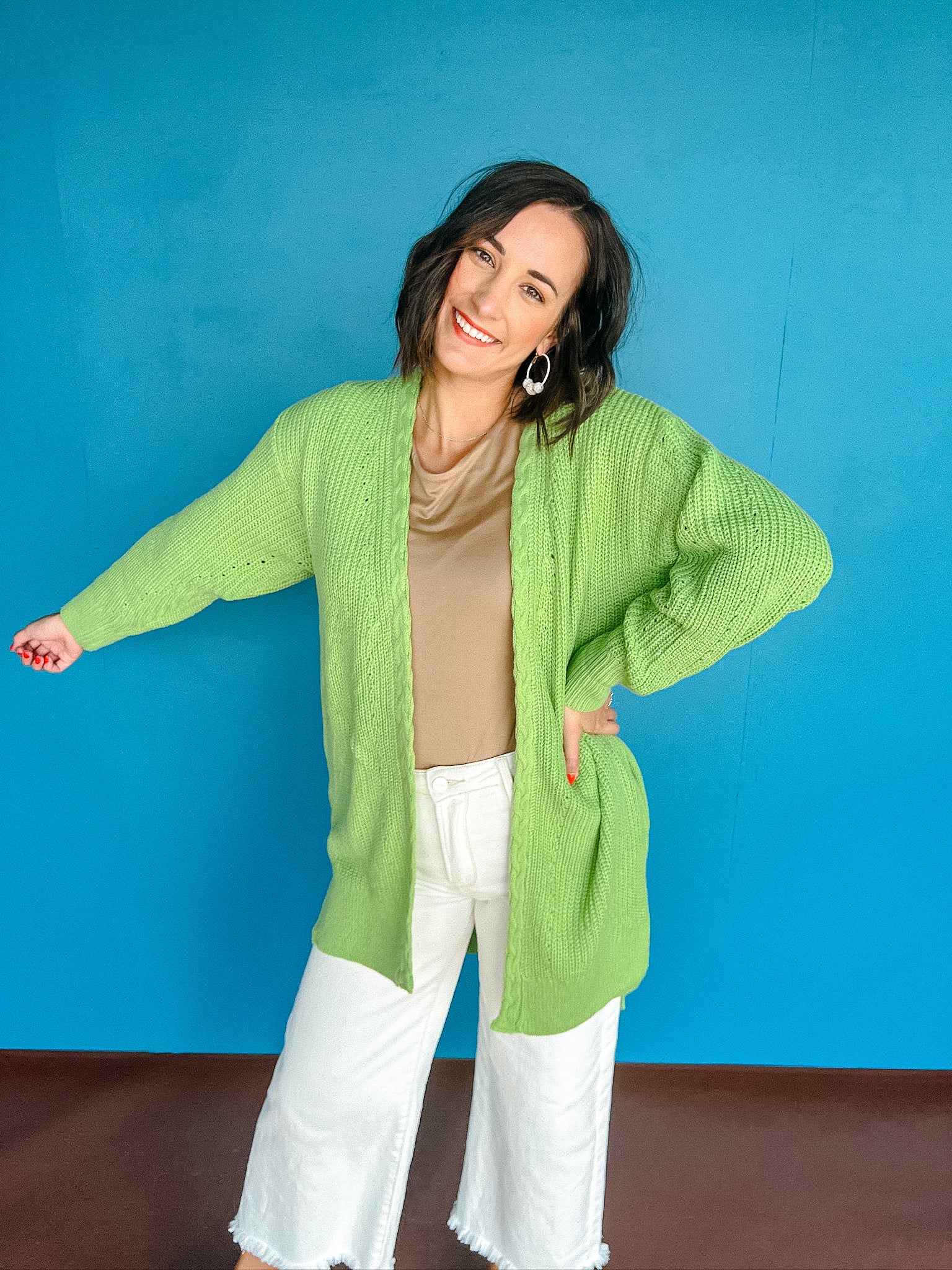 Aubree Cableknit Cardigan - Apple Jade