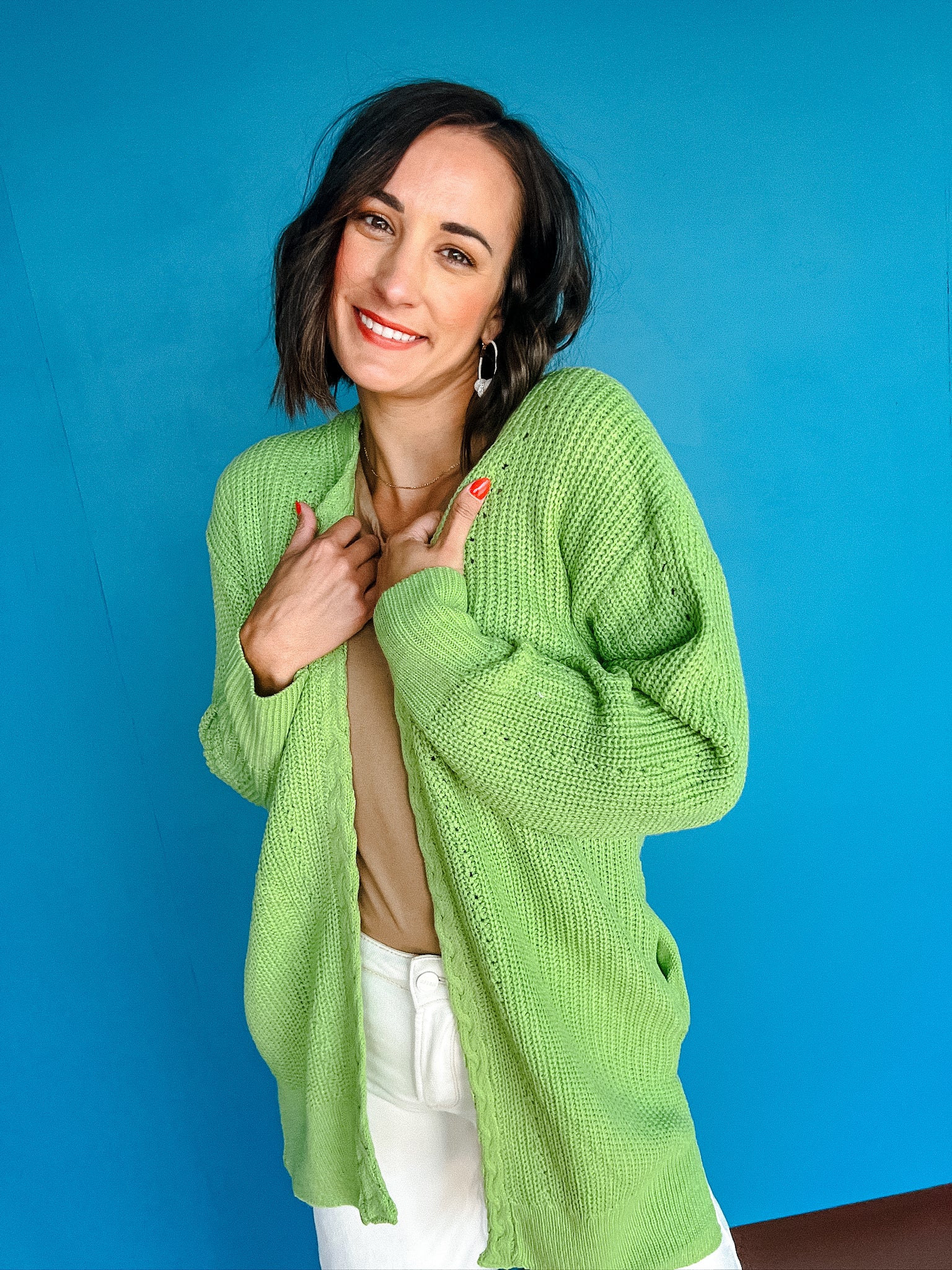 Aubree Cableknit Cardigan - Apple Jade