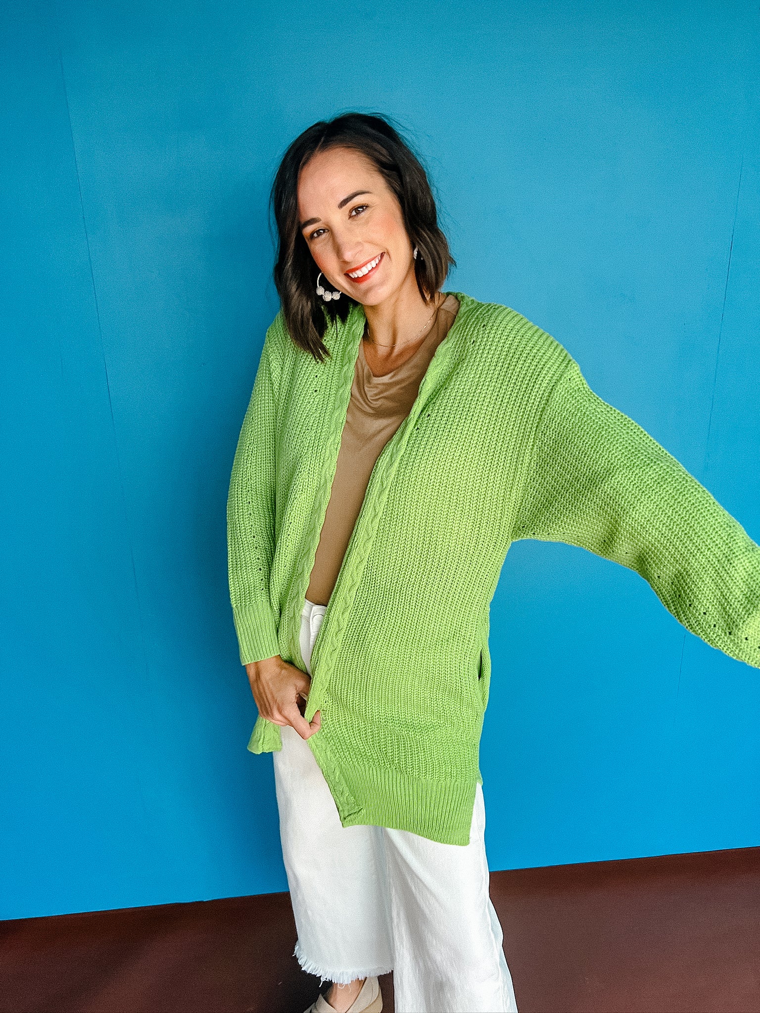 Aubree Cableknit Cardigan - Apple Jade