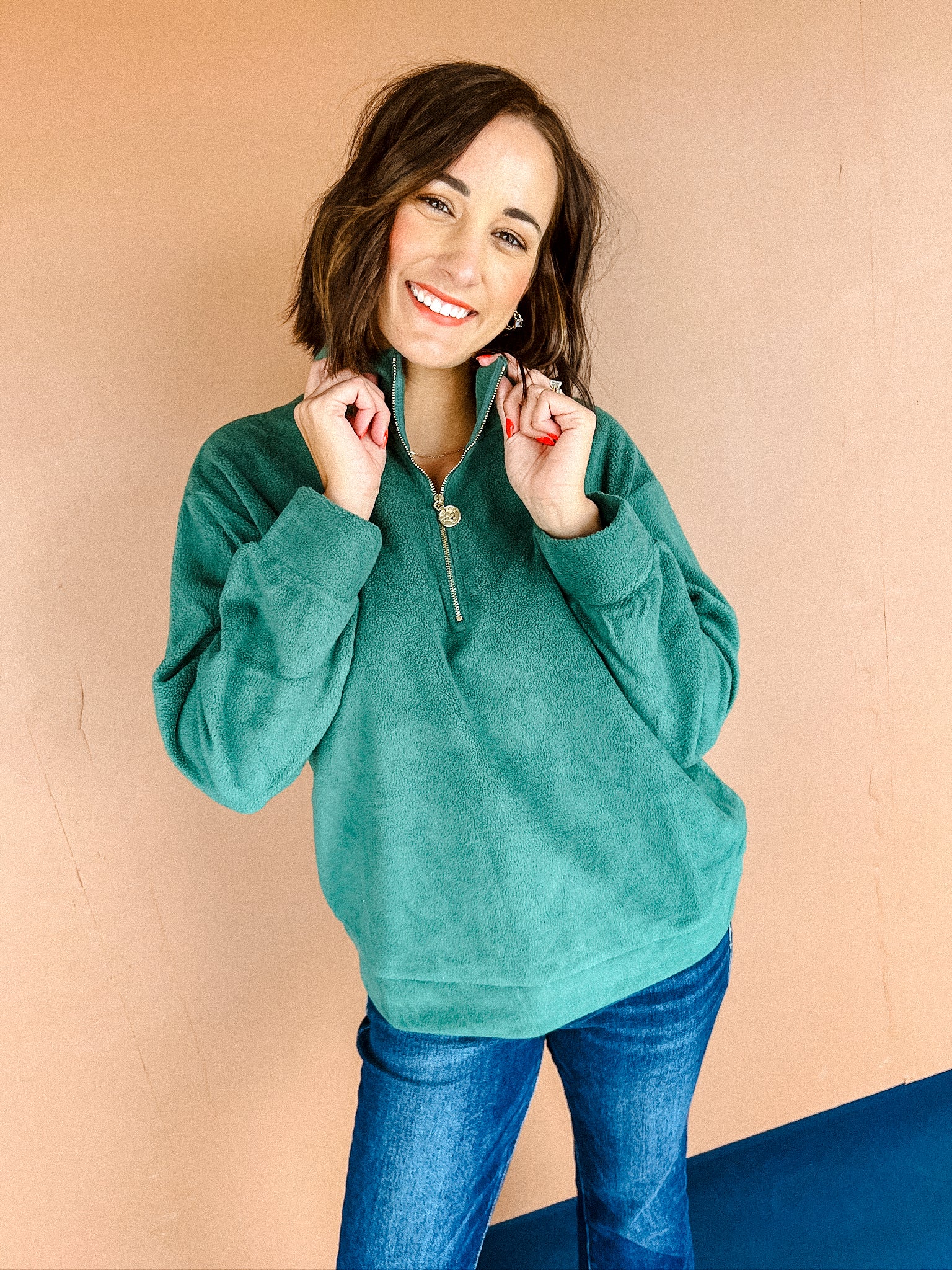 Jenna Half Zip Pullover - Forest Green