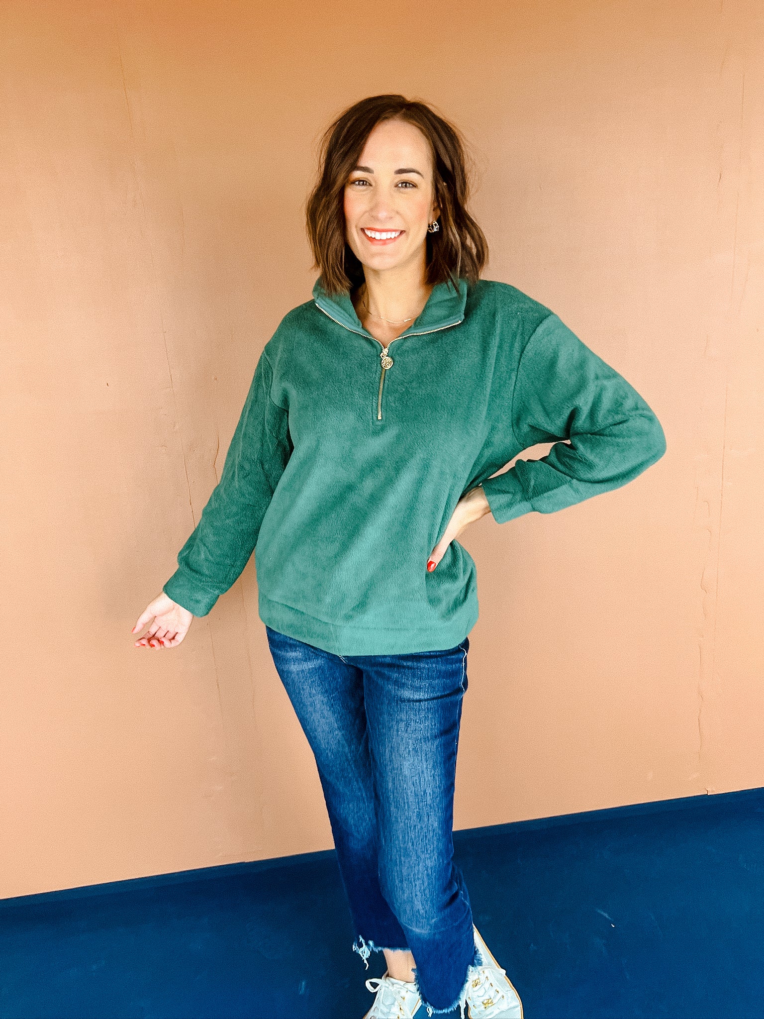 Jenna Half Zip Pullover - Forest Green