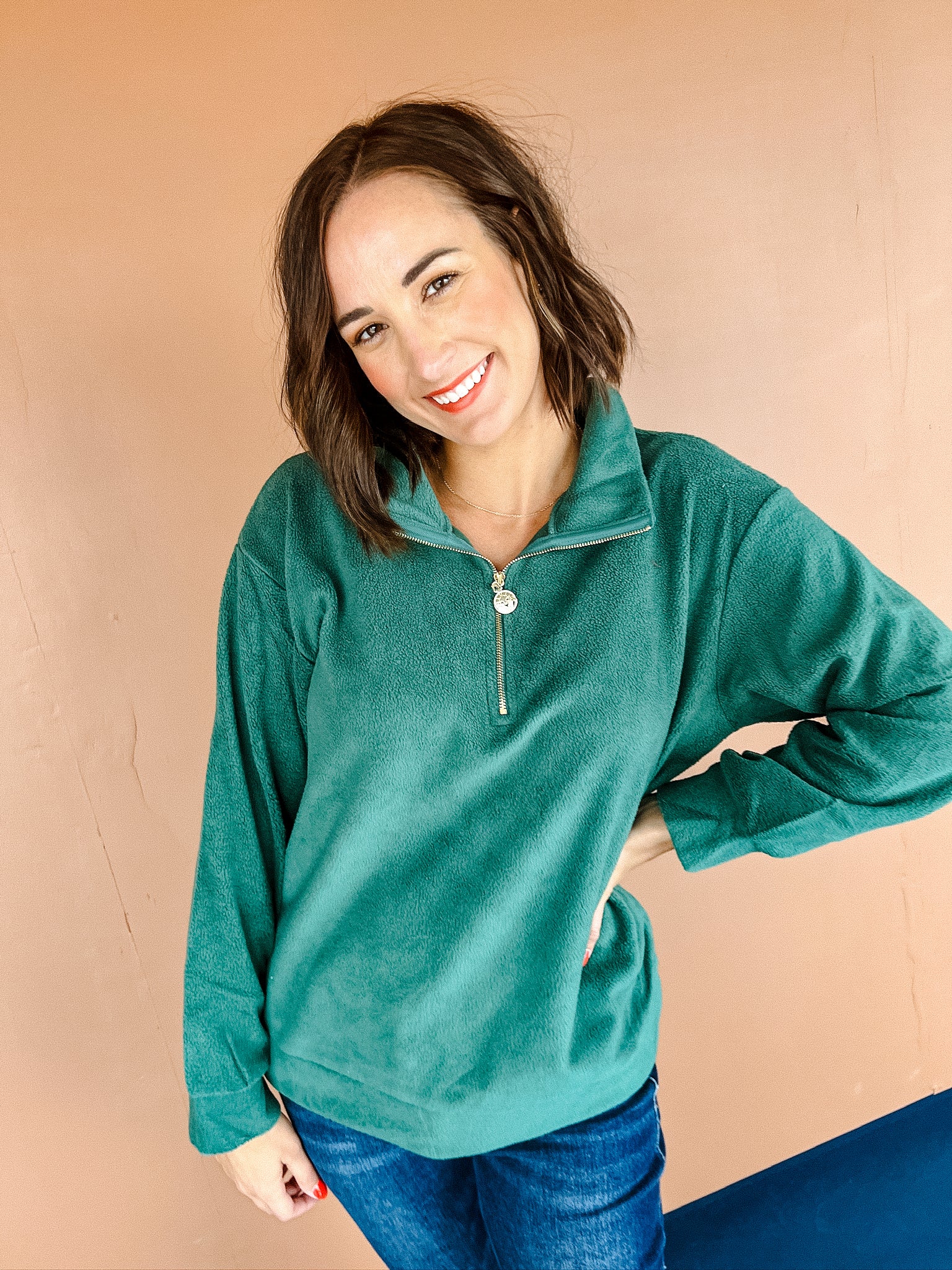 Jenna Half Zip Pullover - Forest Green