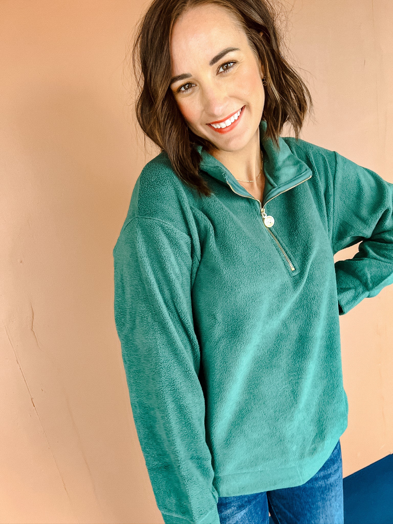 Jenna Half Zip Pullover - Forest Green