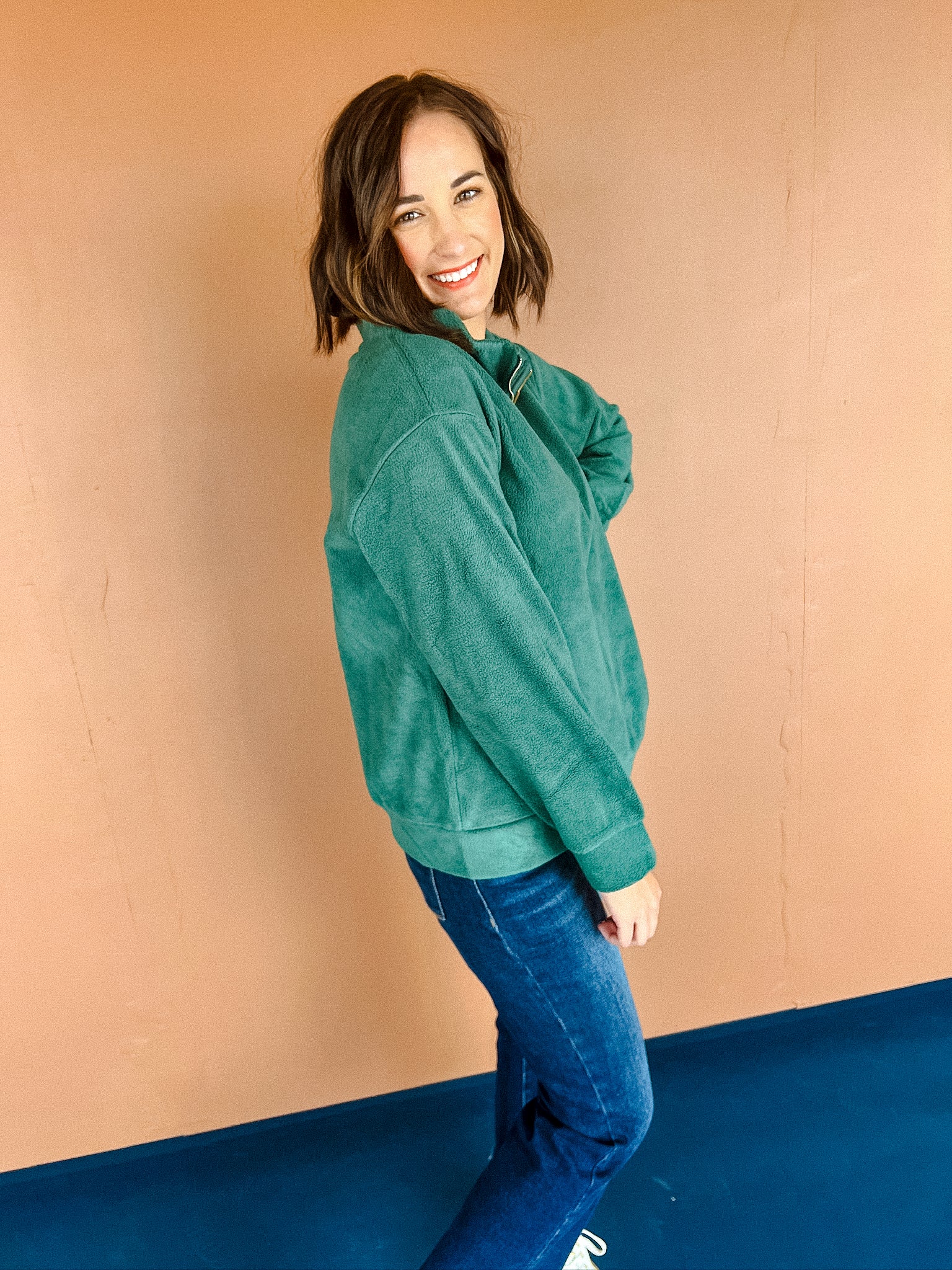 Jenna Half Zip Pullover - Forest Green