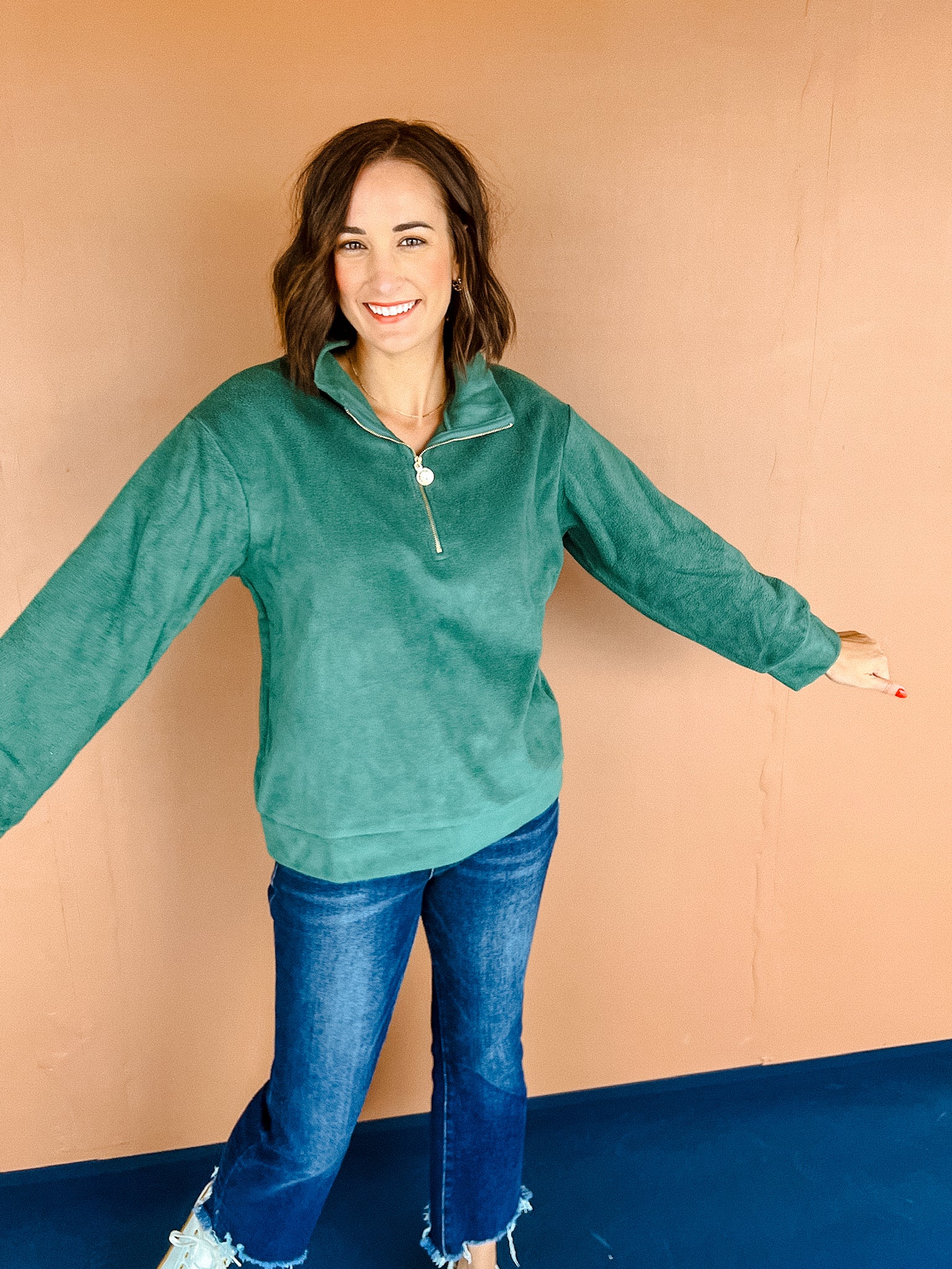 Jenna Half Zip Pullover - Forest Green