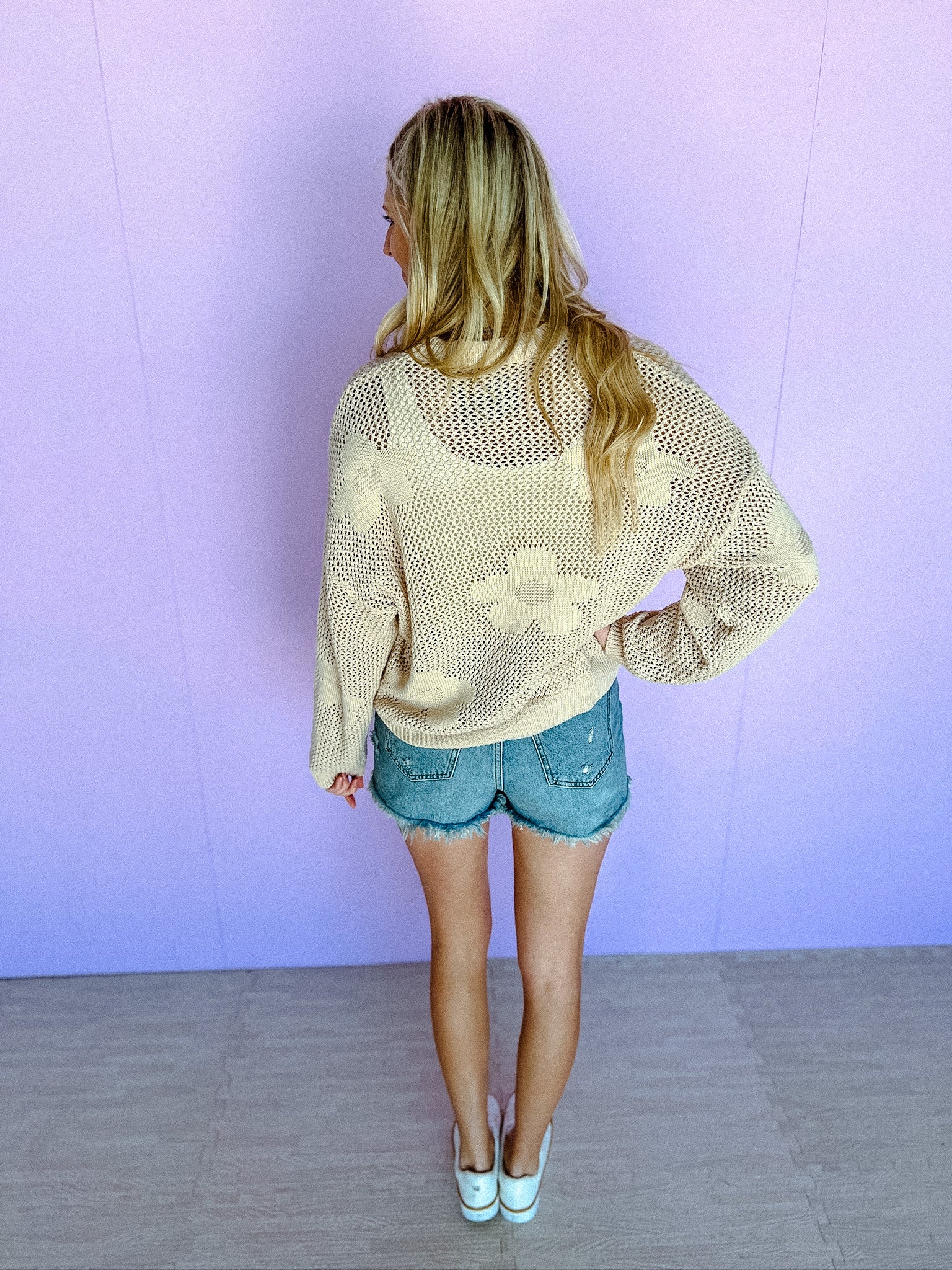 Dakota Floral Crochet Sweater - Beige