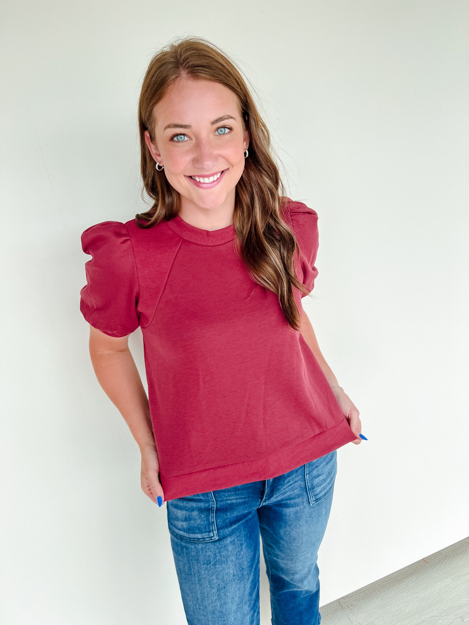 Dani Puff Sleeve Top - Burgundy