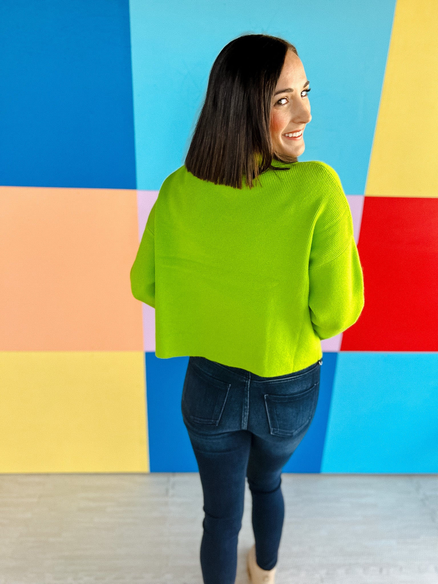 Latte Lover Turtleneck Knit Sweater - Bright Lime Green