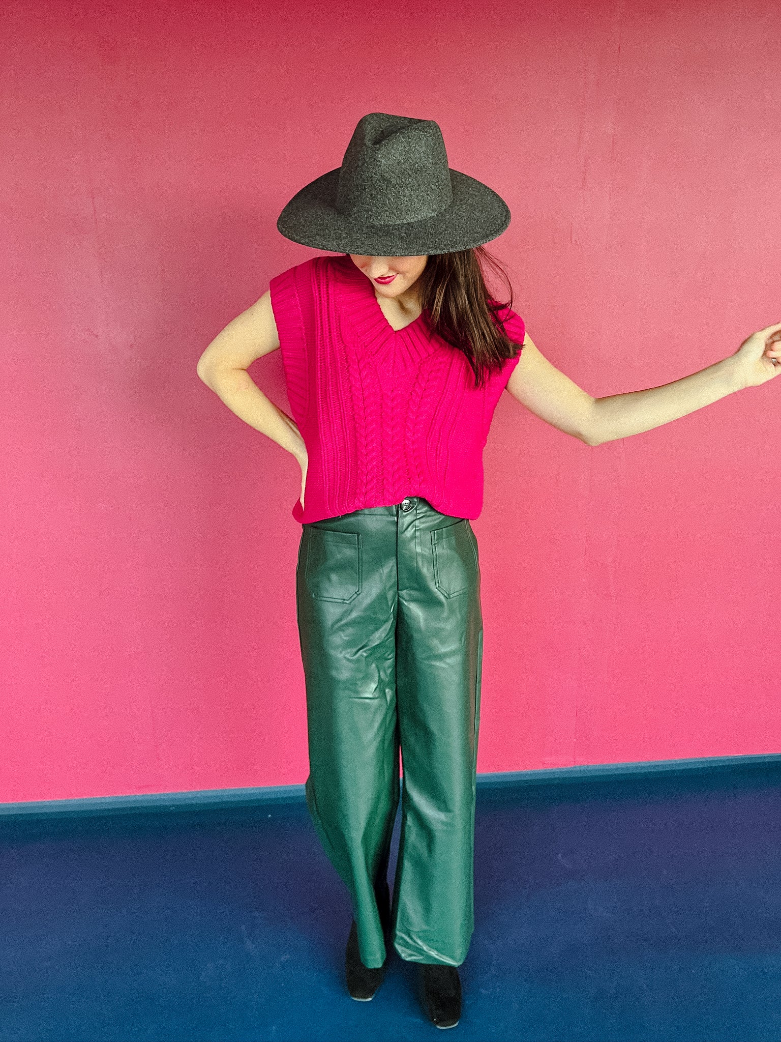 Glow Up Wide Leg Pants - Dark Pine