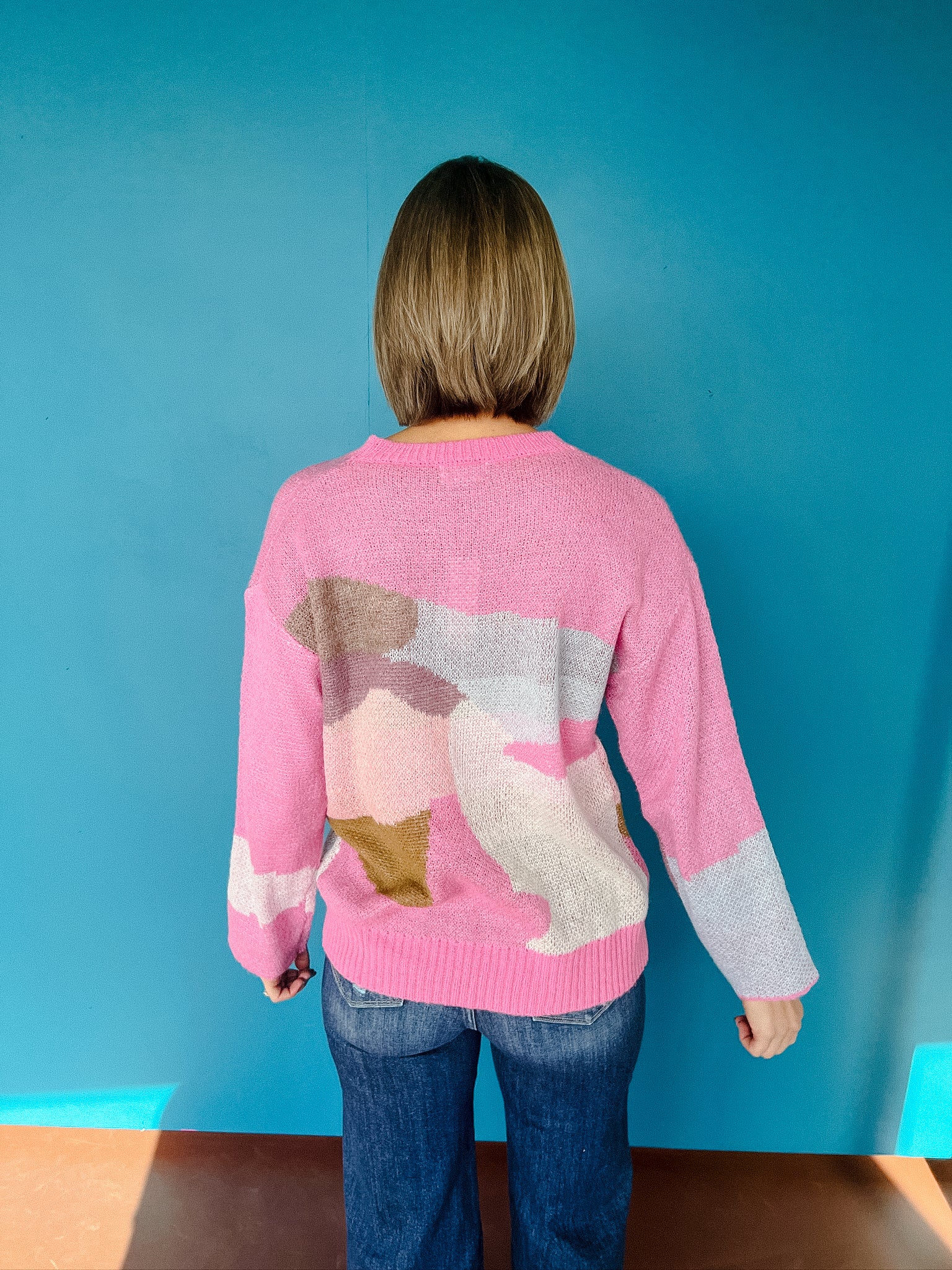 Keisha Abstract Knit Sweater - Mushroom + Clover + Rose