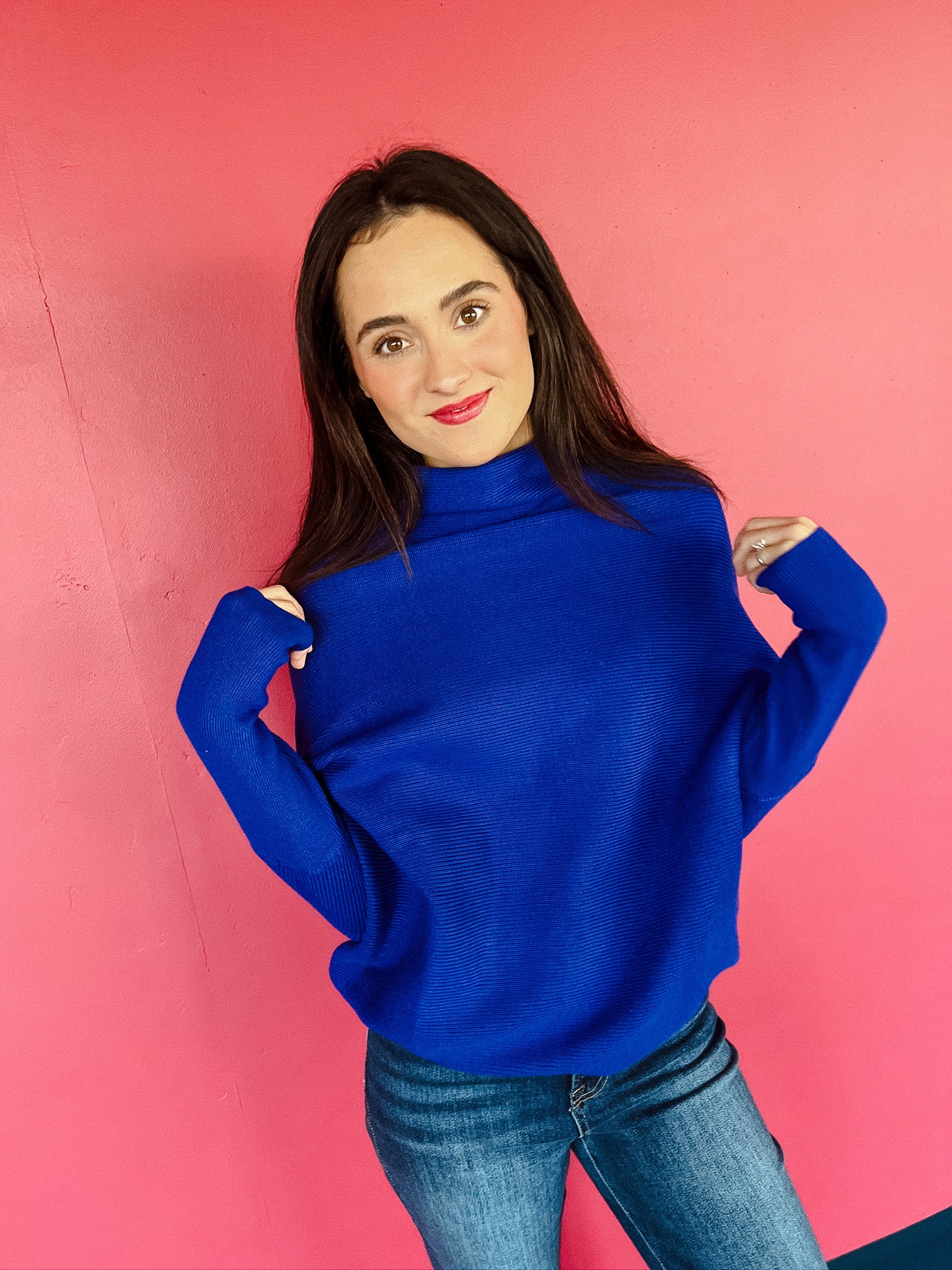 Cynthia Oversized Turtleneck Sweater - Bright Navy