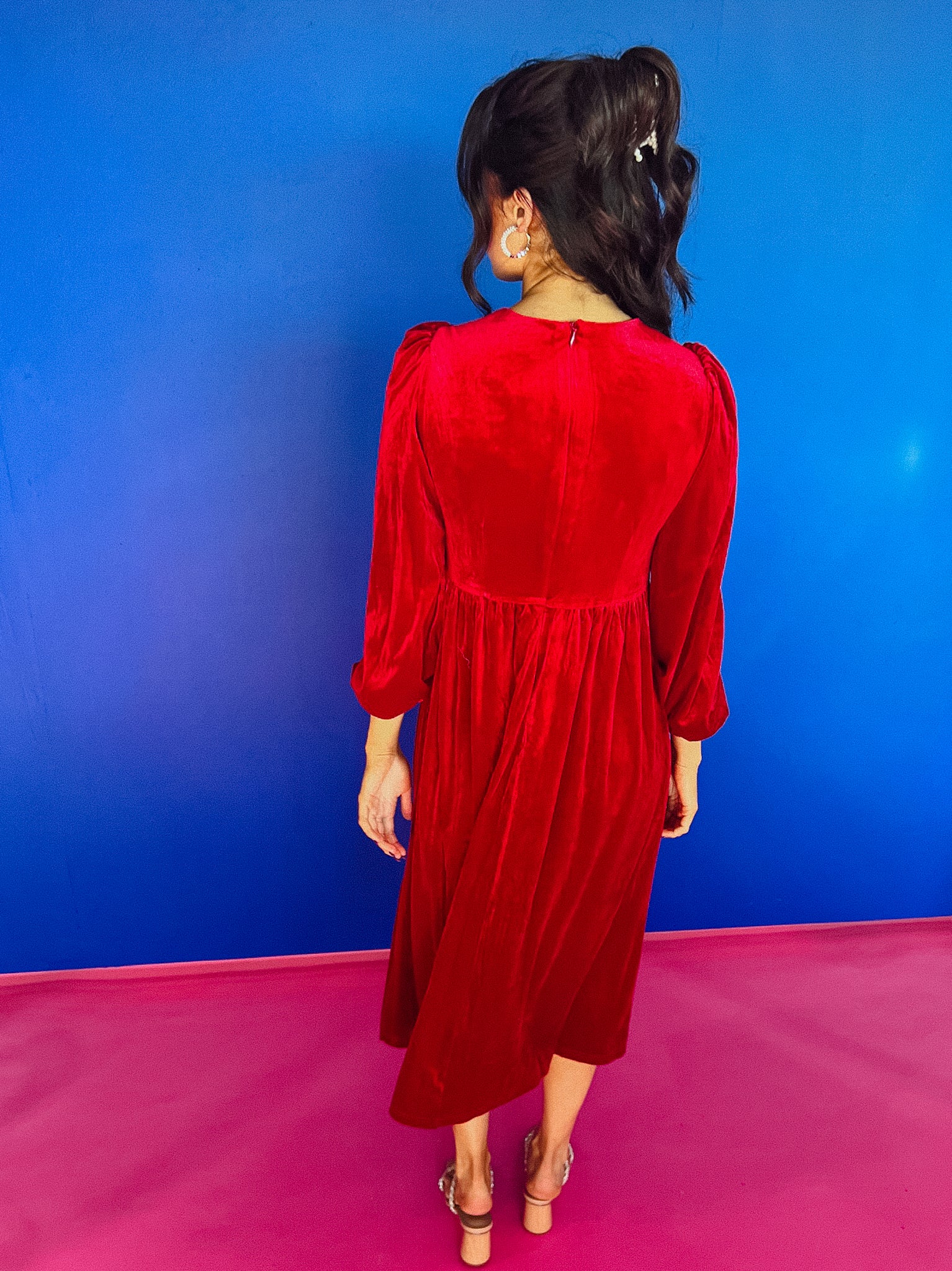 Flawless Velvet Midi Dress - Cherry/Carmine