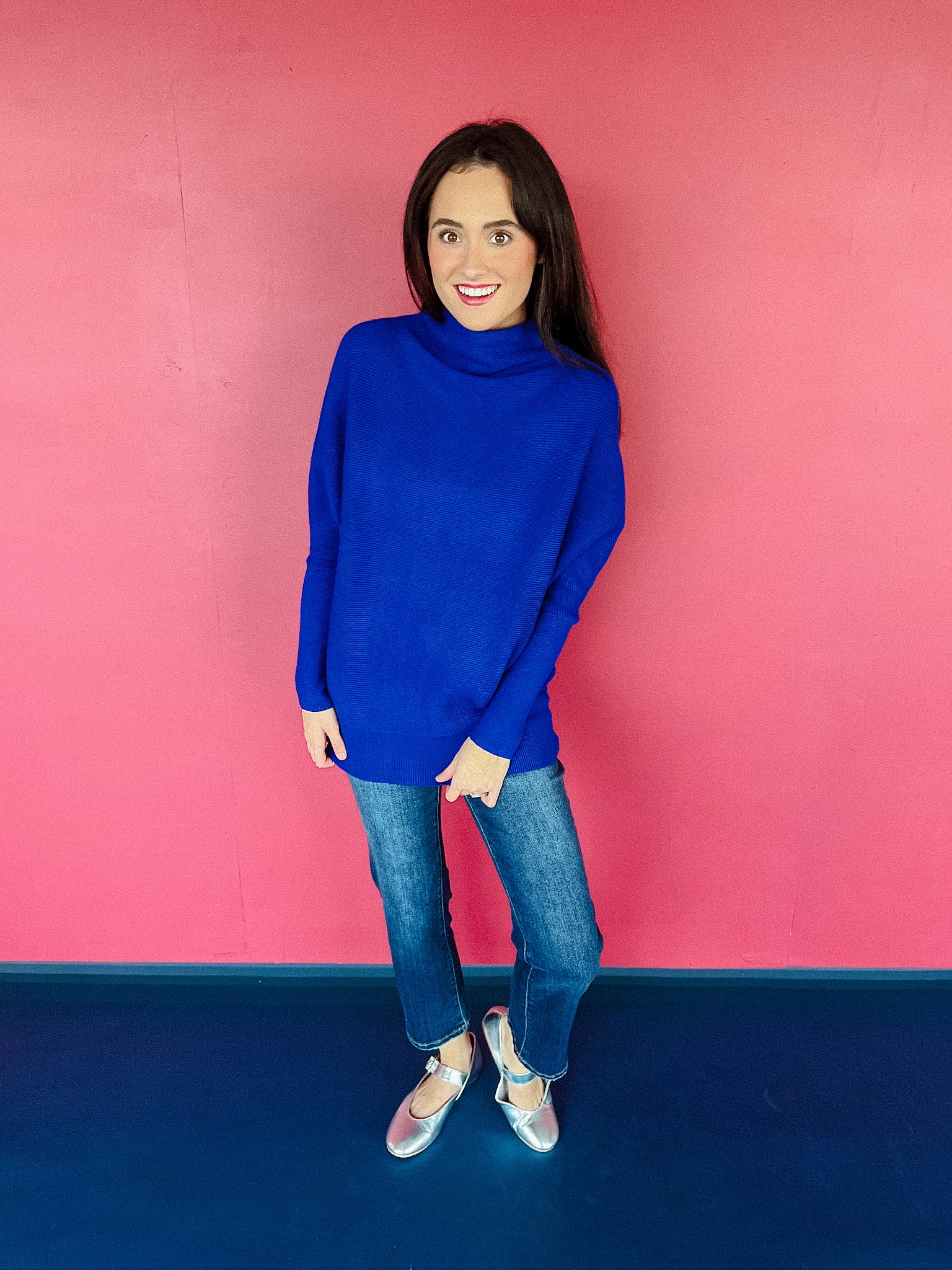 Cynthia Oversized Turtleneck Sweater - Bright Navy