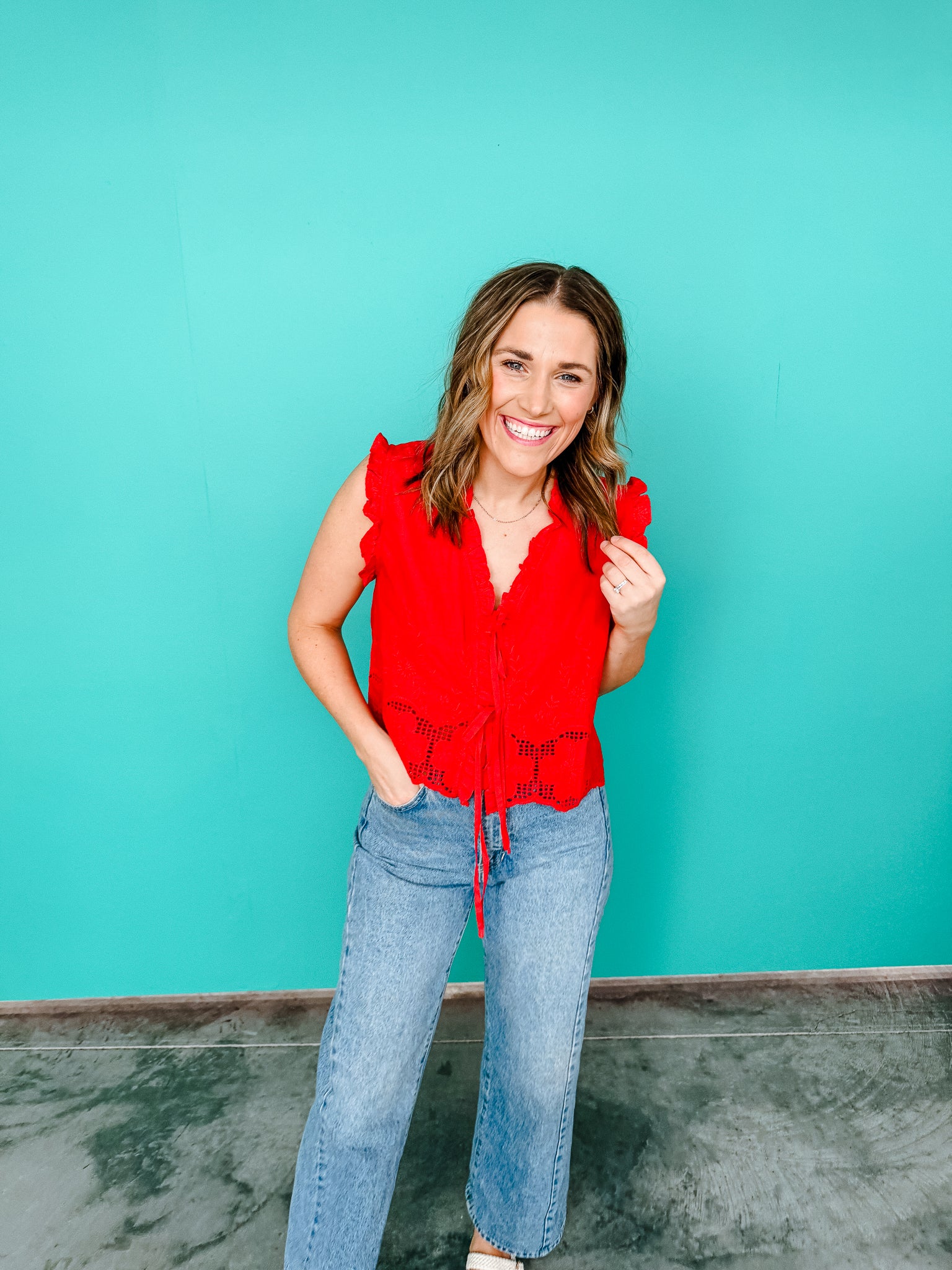 Edith Ruffle Front Tie Babydoll Top