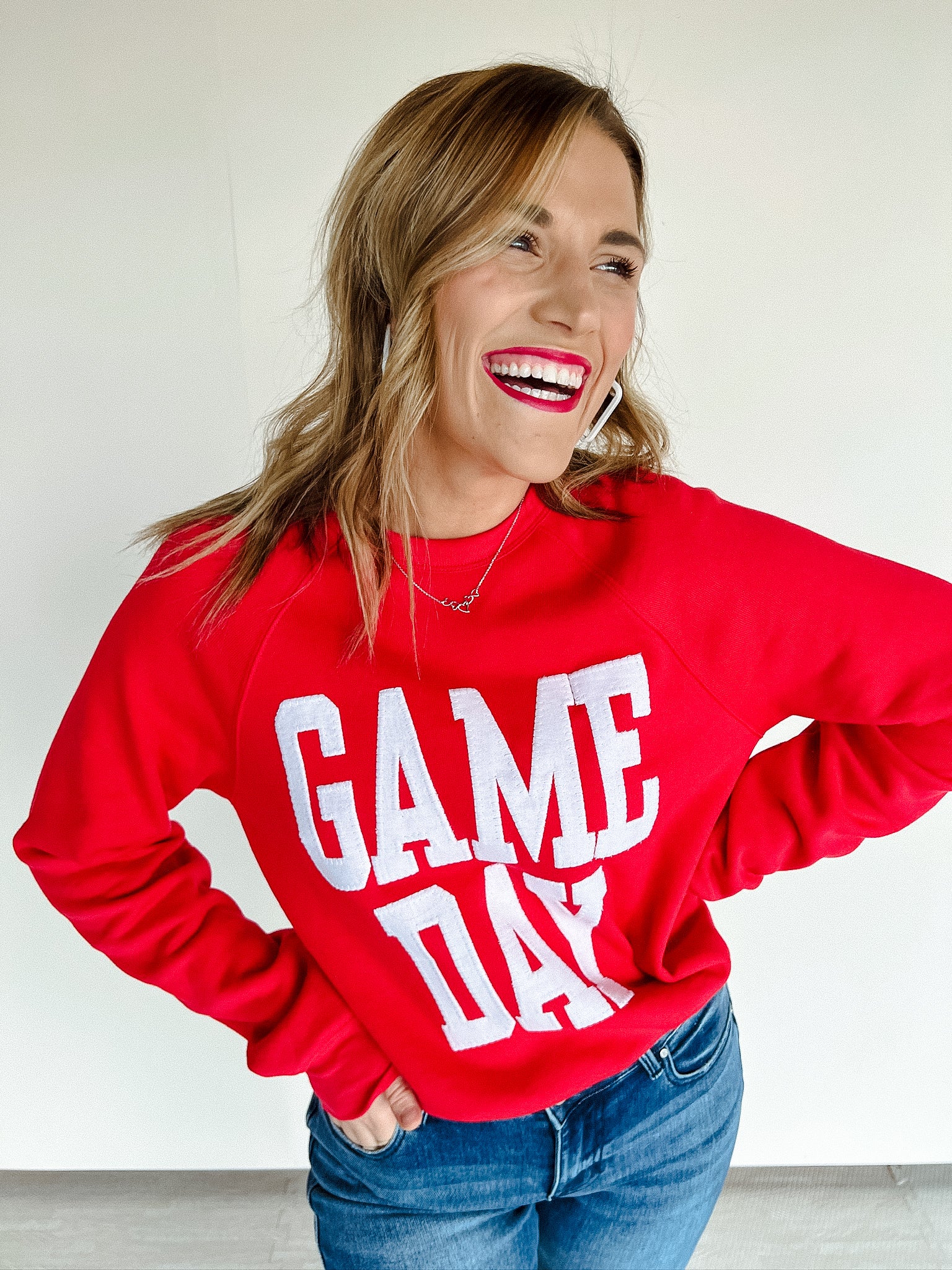 Game Day Sweatshirt - Cool Red + White