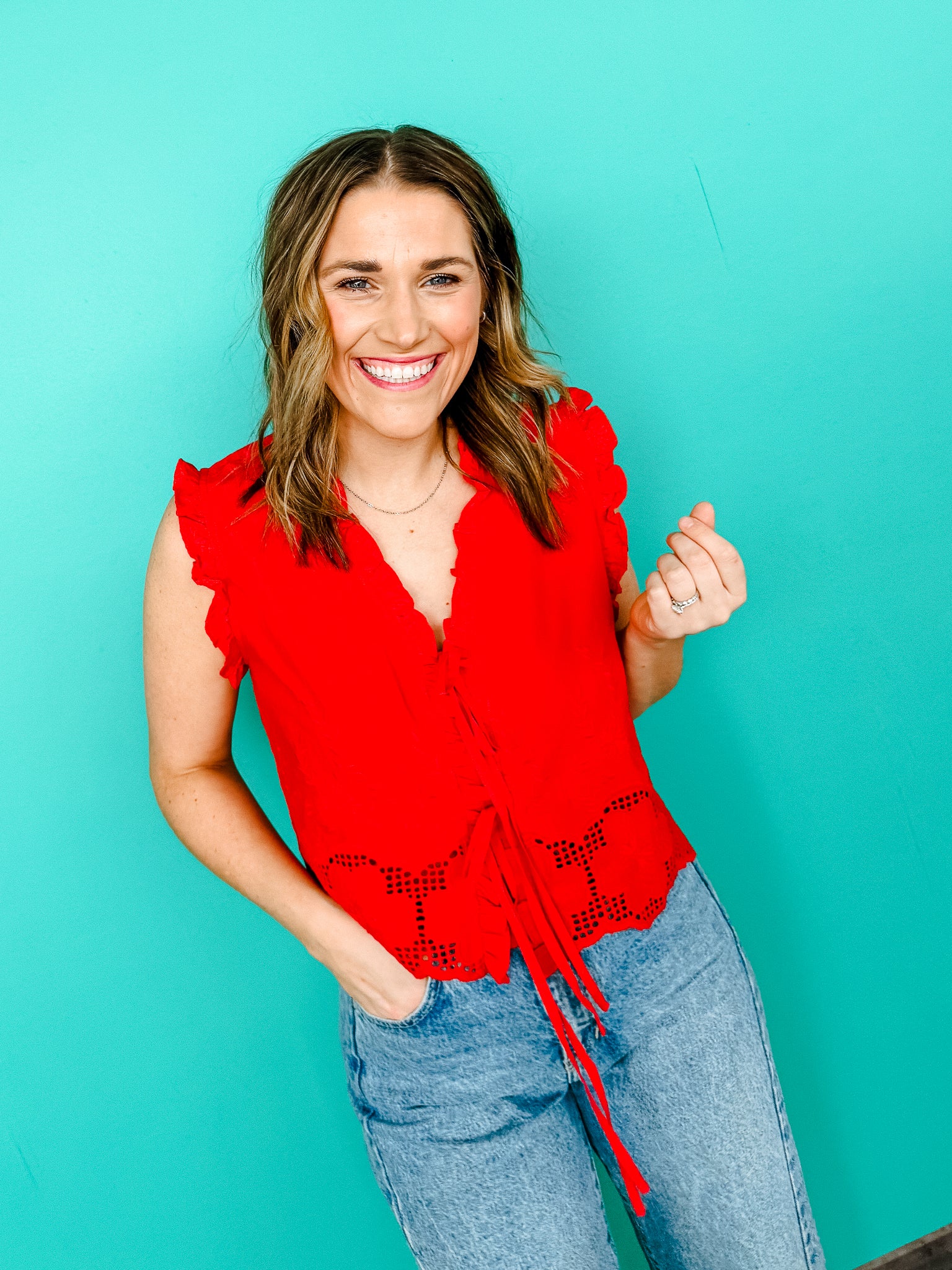 Edith Ruffle Front Tie Babydoll Top