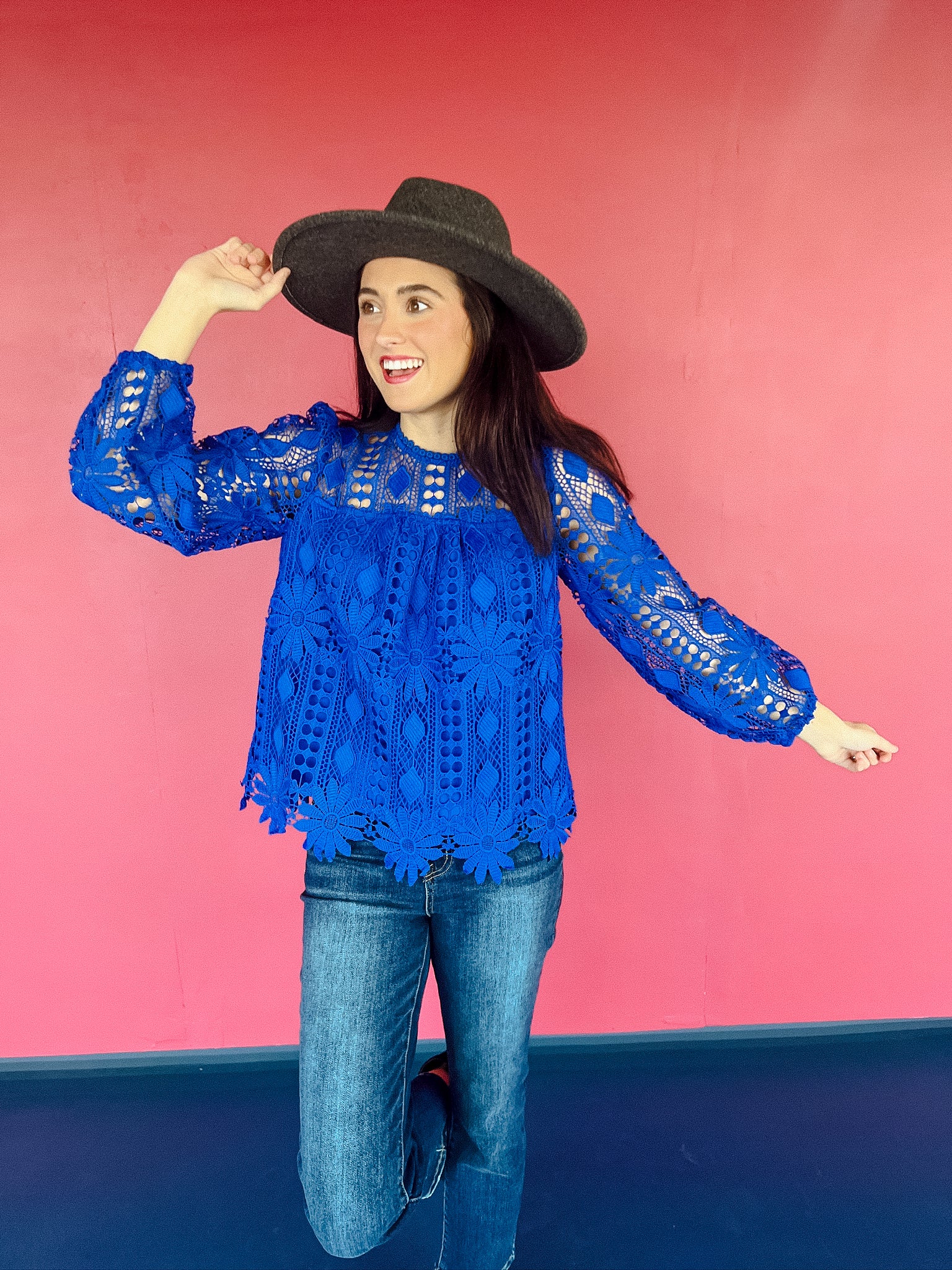 Holly Lace Sleeve Blouse - Electric Blue