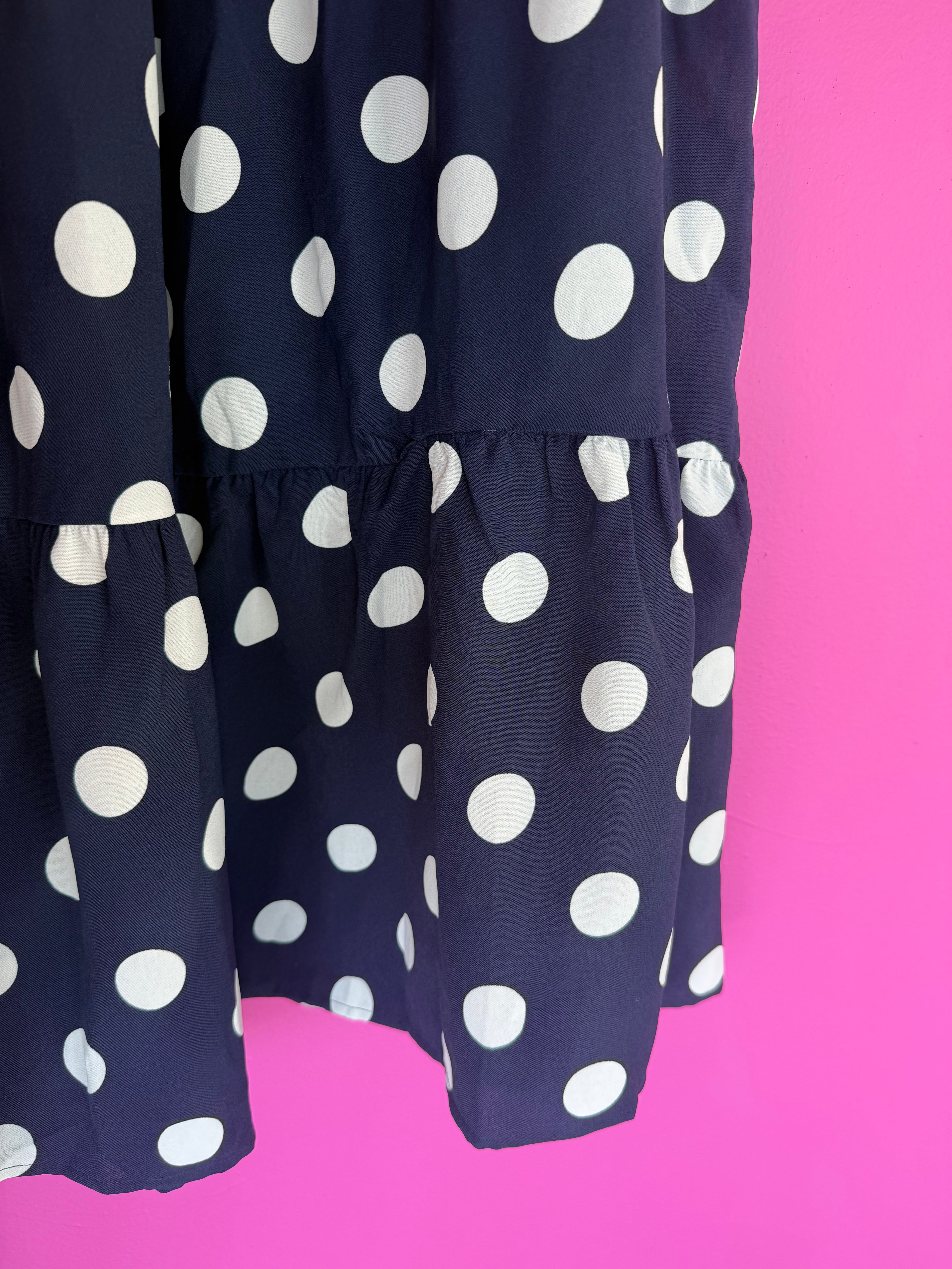 [Defect Sale] Nicki Tiered Polka Dot Maxi Skirt - Navy - LARGE