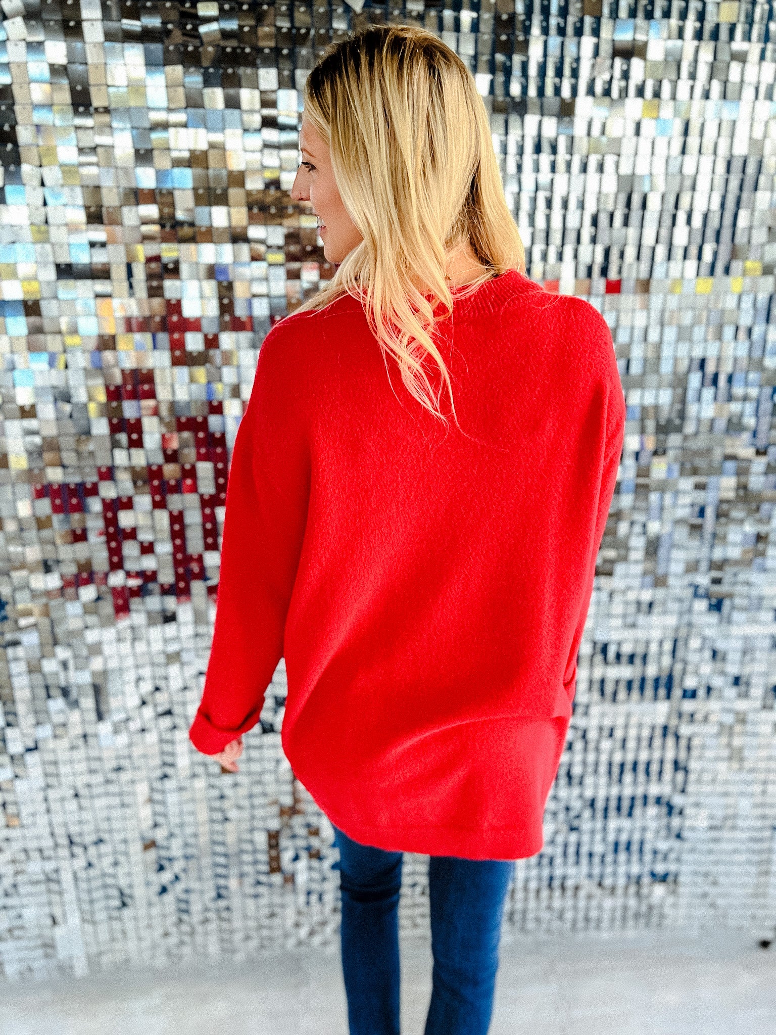[MyEllement Exclusive] Zelie Oversized Fuzzy Sweater - Coral Red