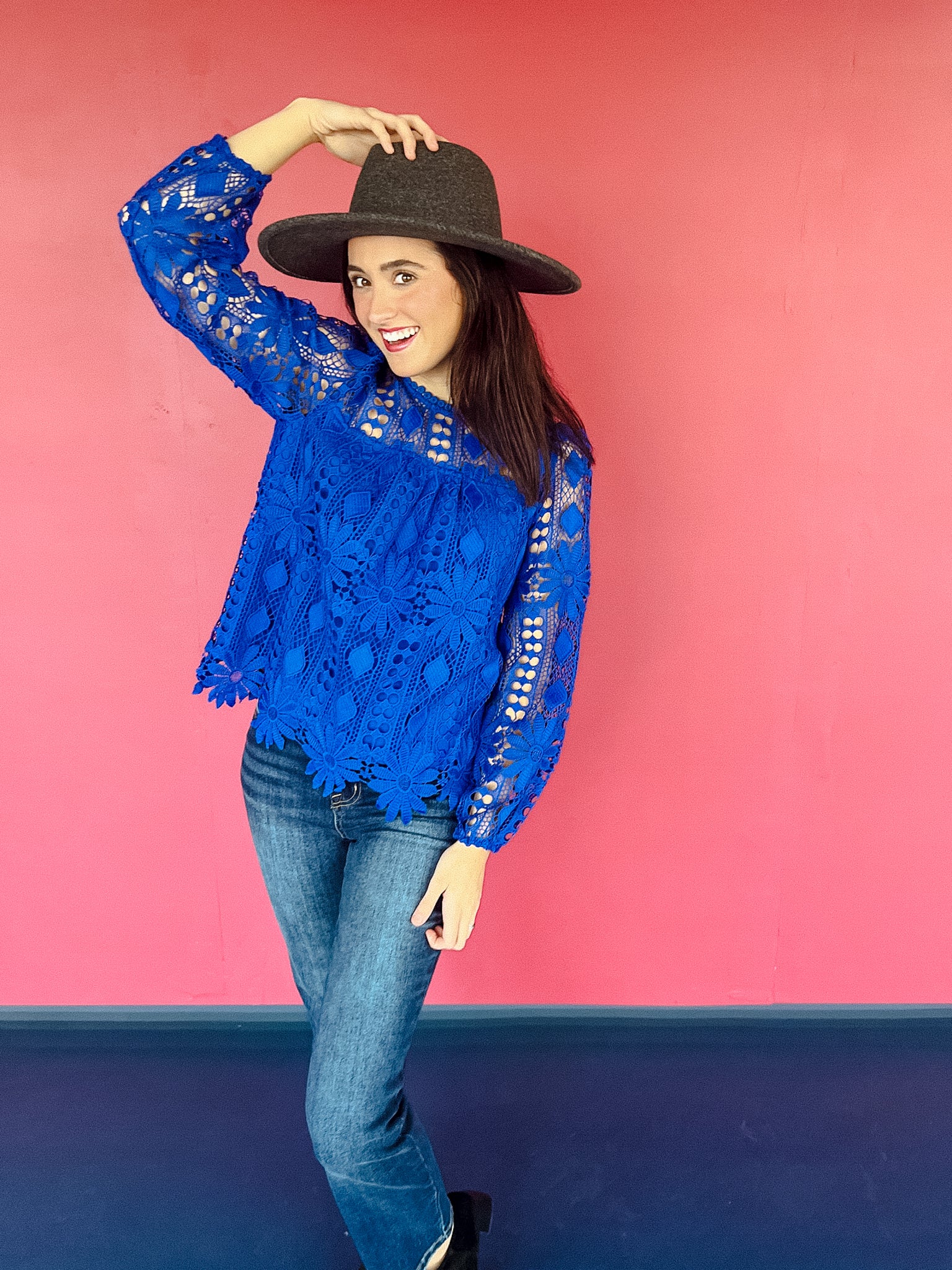 Holly Lace Sleeve Blouse - Electric Blue