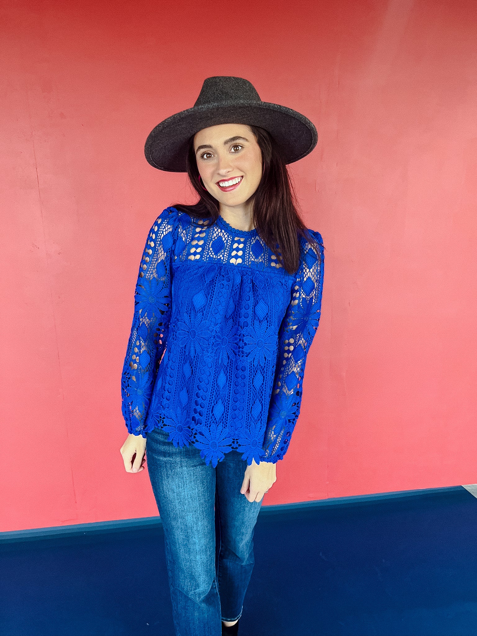 Holly Lace Sleeve Blouse - Electric Blue