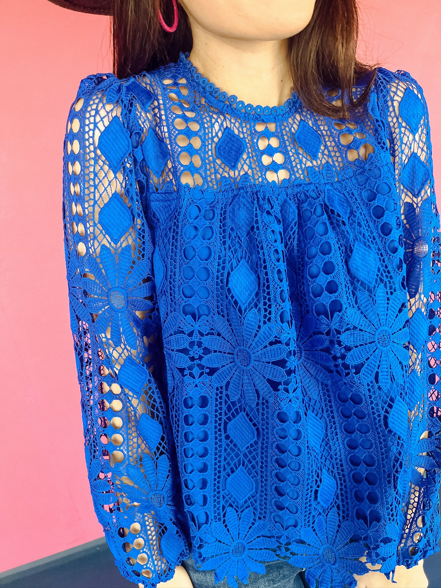 Holly Lace Sleeve Blouse - Electric Blue