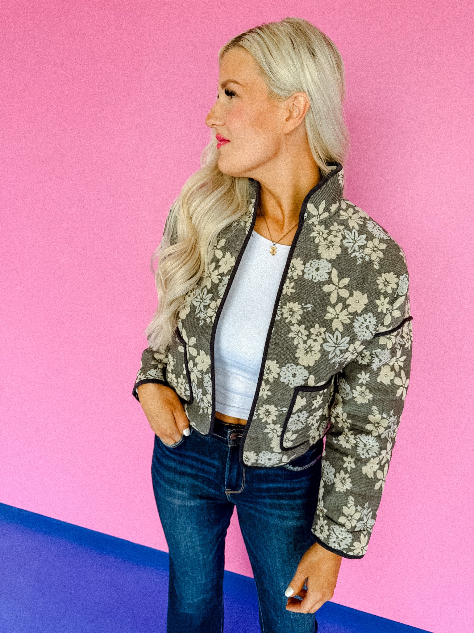 Louise Quilted Floral Jacket - Mole + Stone + Charcoal