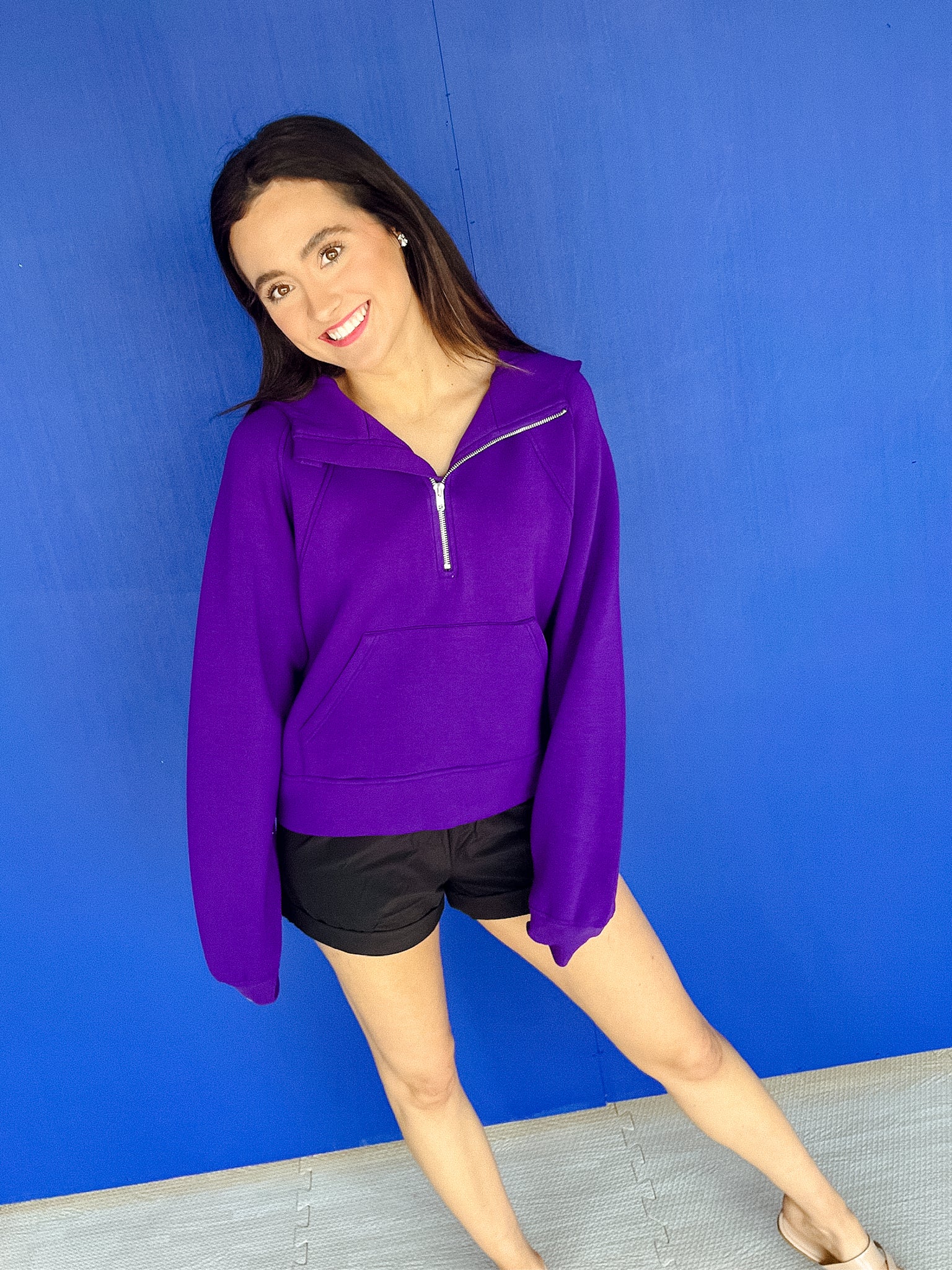 [Ellevate Basics] Siena Scuba Sweatshirt - Royal Purple + Silver