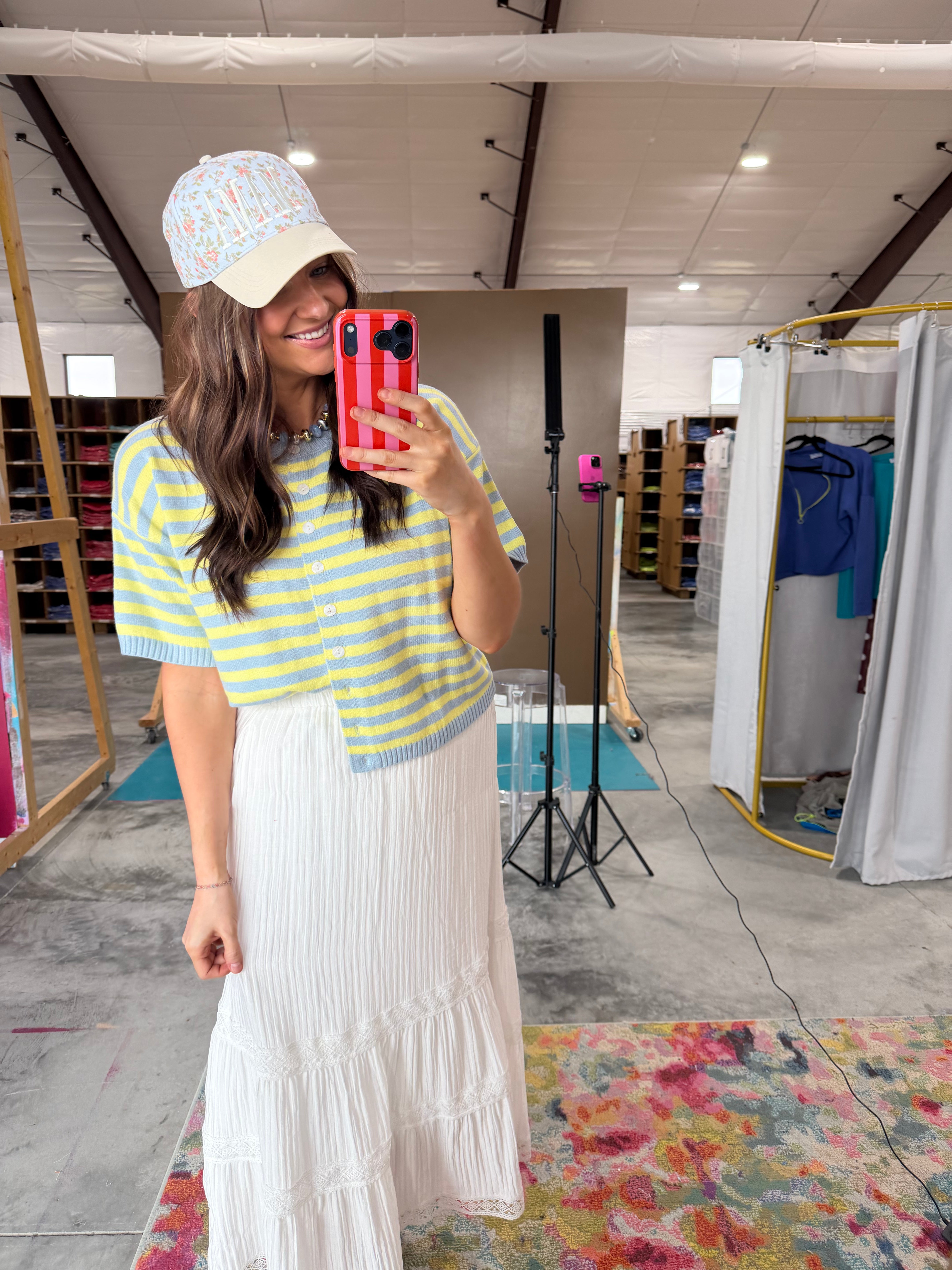 Hay There Striped Cardigan - Powder Blue + Cool Yellow