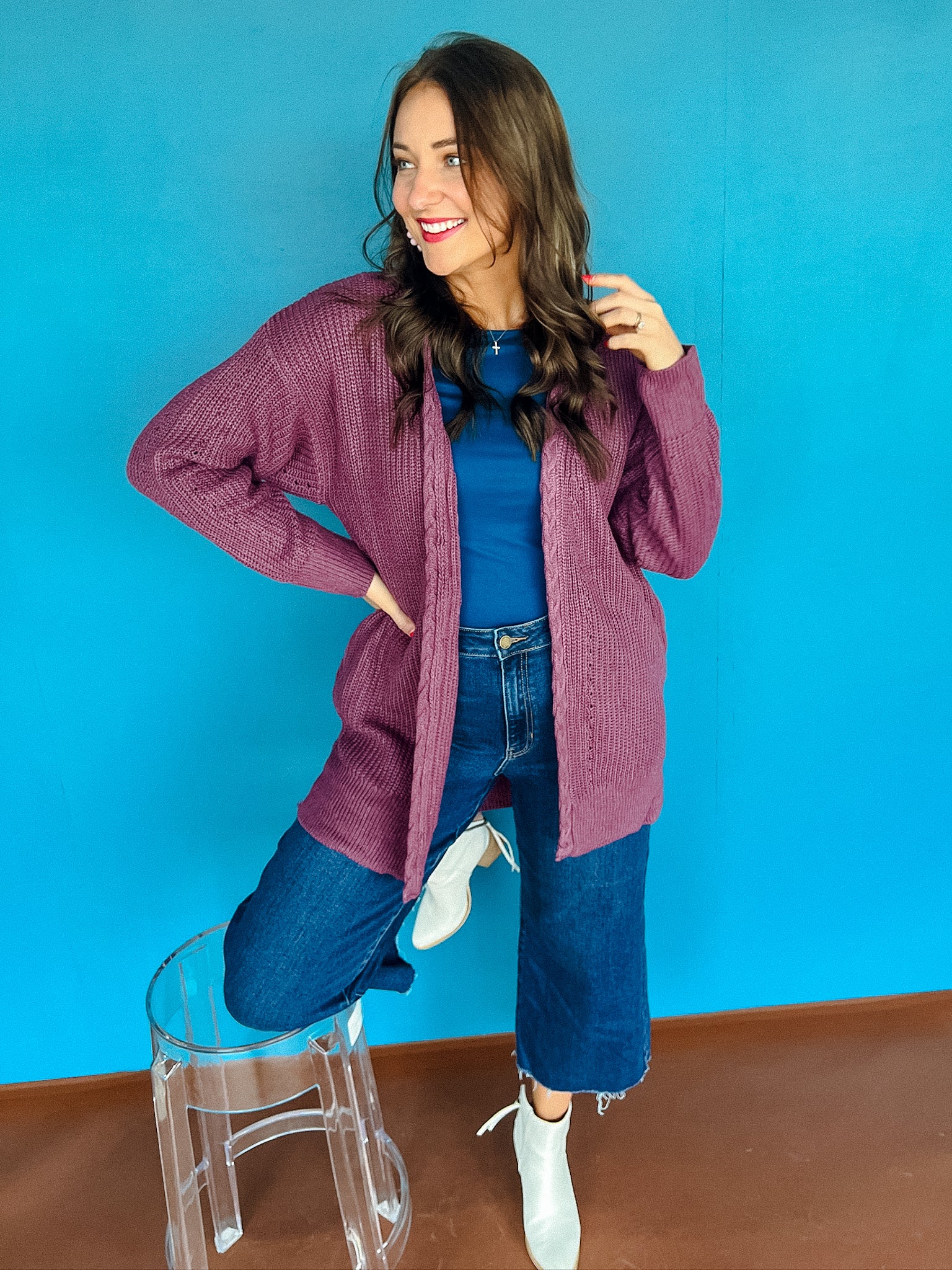 Aubree Cableknit Cardigan - Plum