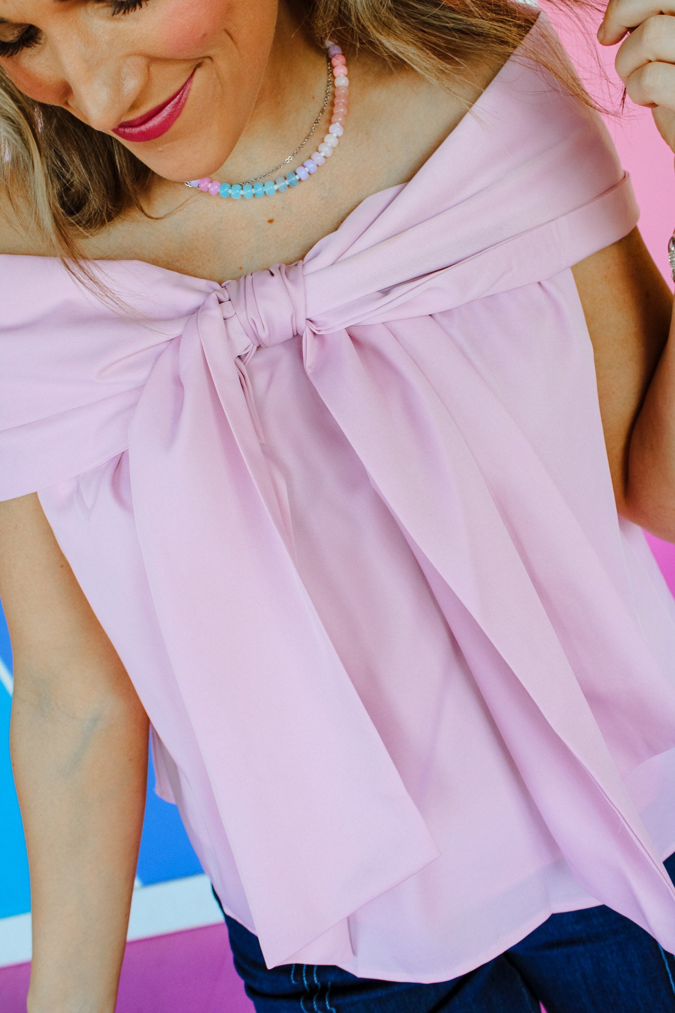 Julia Off-Shoulder Bow Top - Lilac