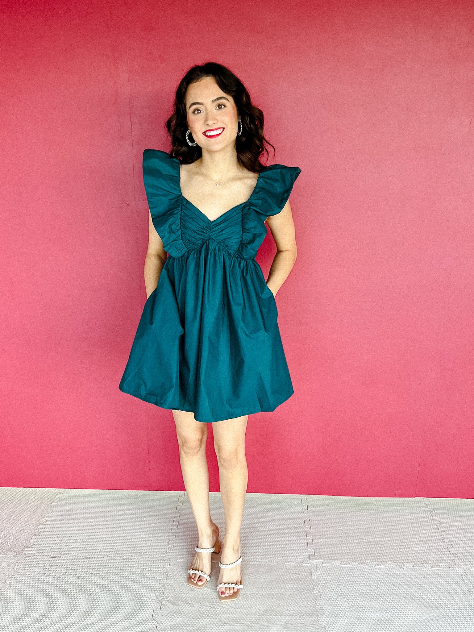 Oakleigh Ruffle Dress - Pine Green