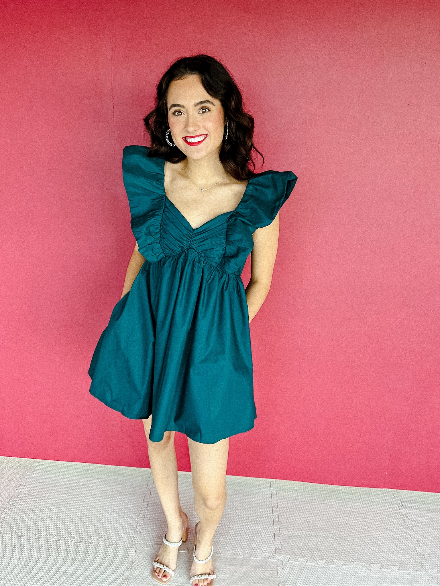 Oakleigh Ruffle Dress - Pine Green