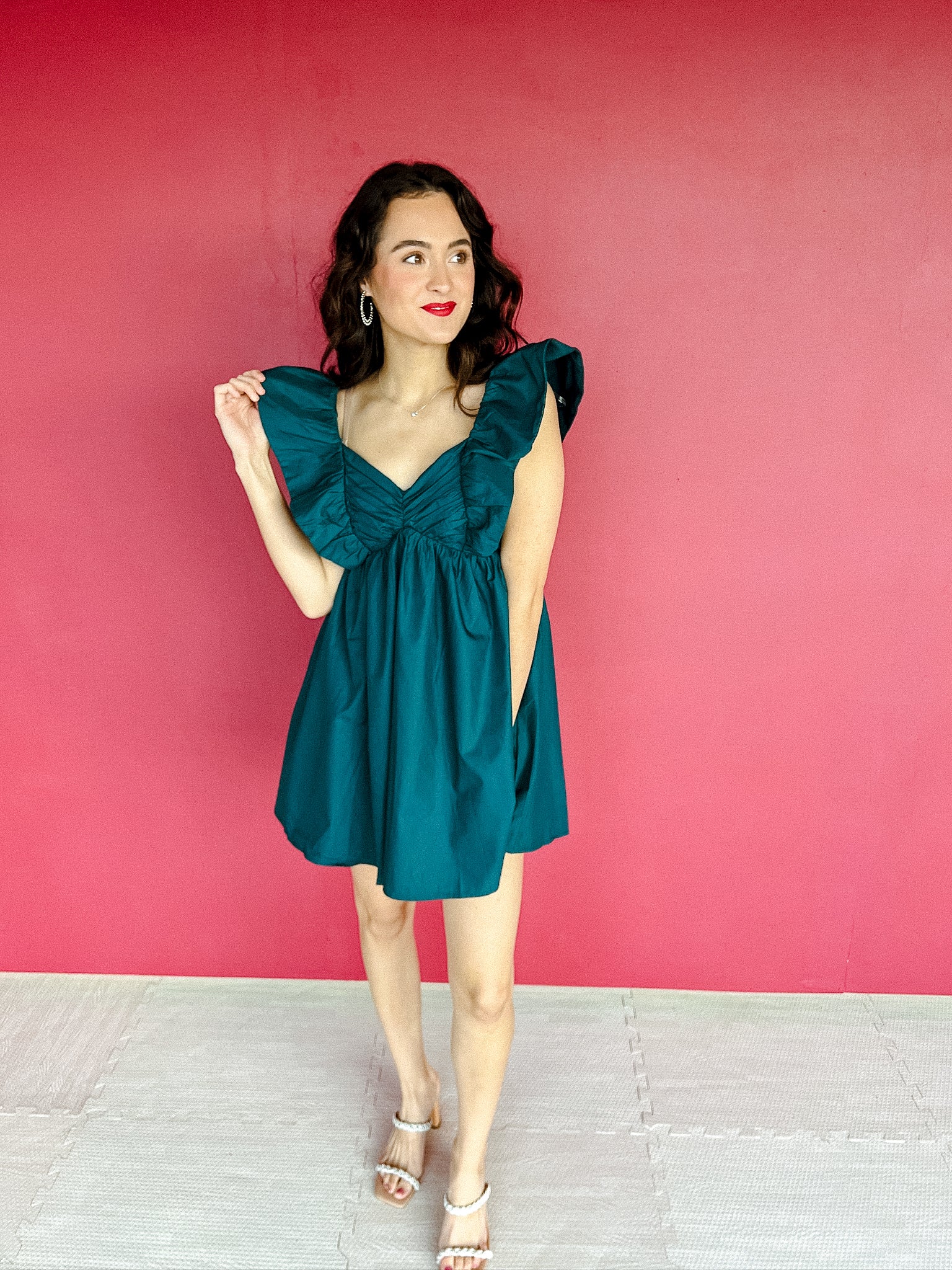 Oakleigh Ruffle Dress - Pine Green