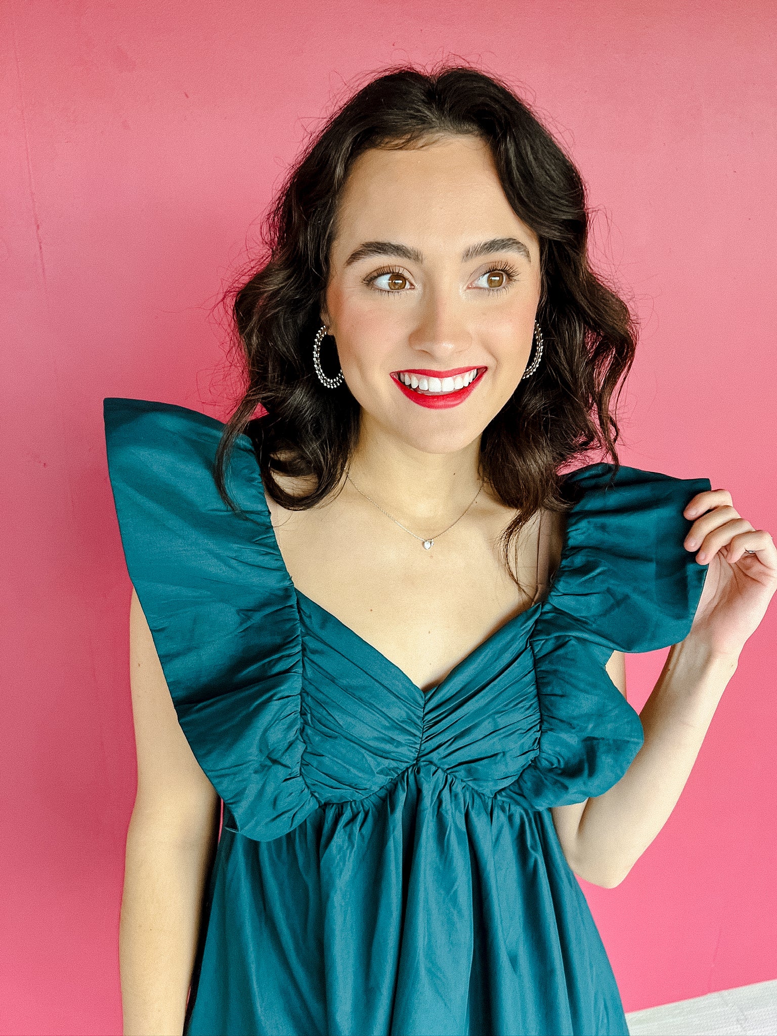 Oakleigh Ruffle Dress - Pine Green